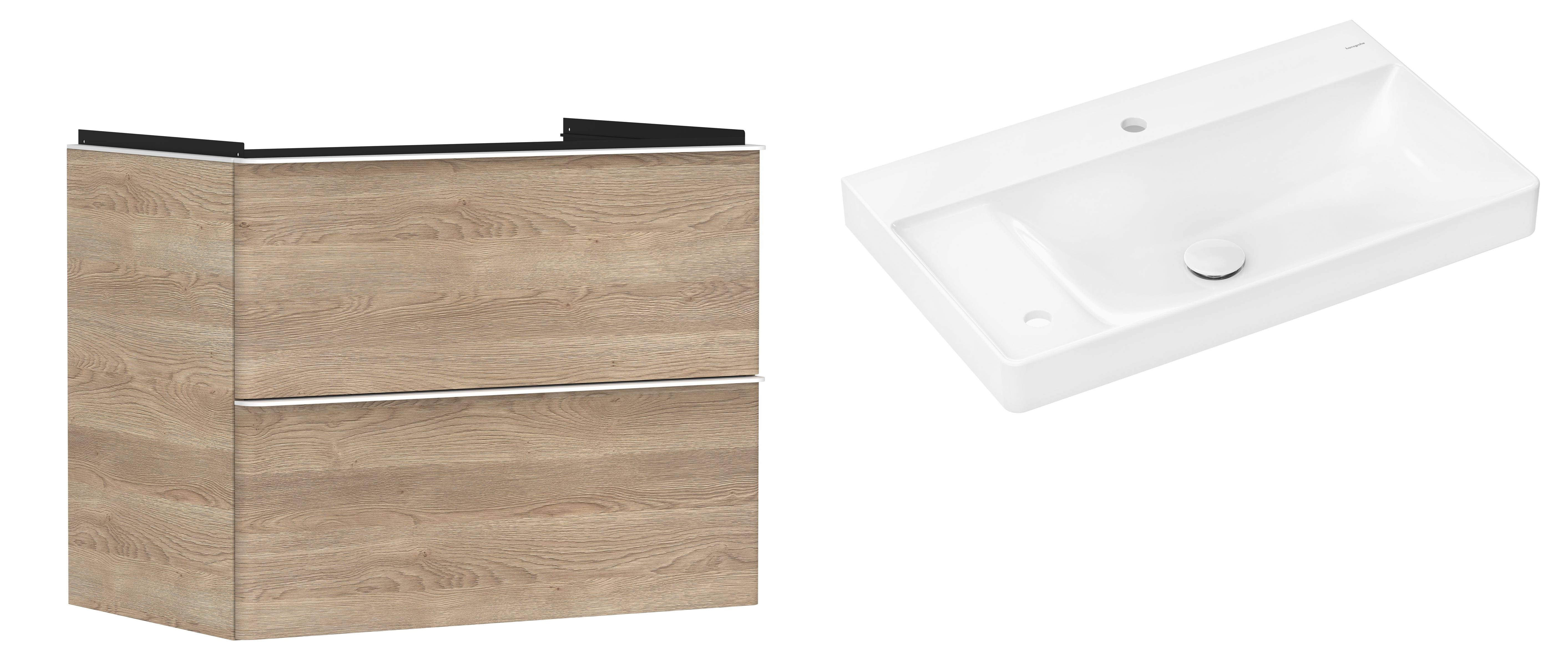 Hansgrohe Xelu Q szafka wisząca z umywalką 80x48 cm naturalny dąb/biały mat/biały (54029700, 61031450)