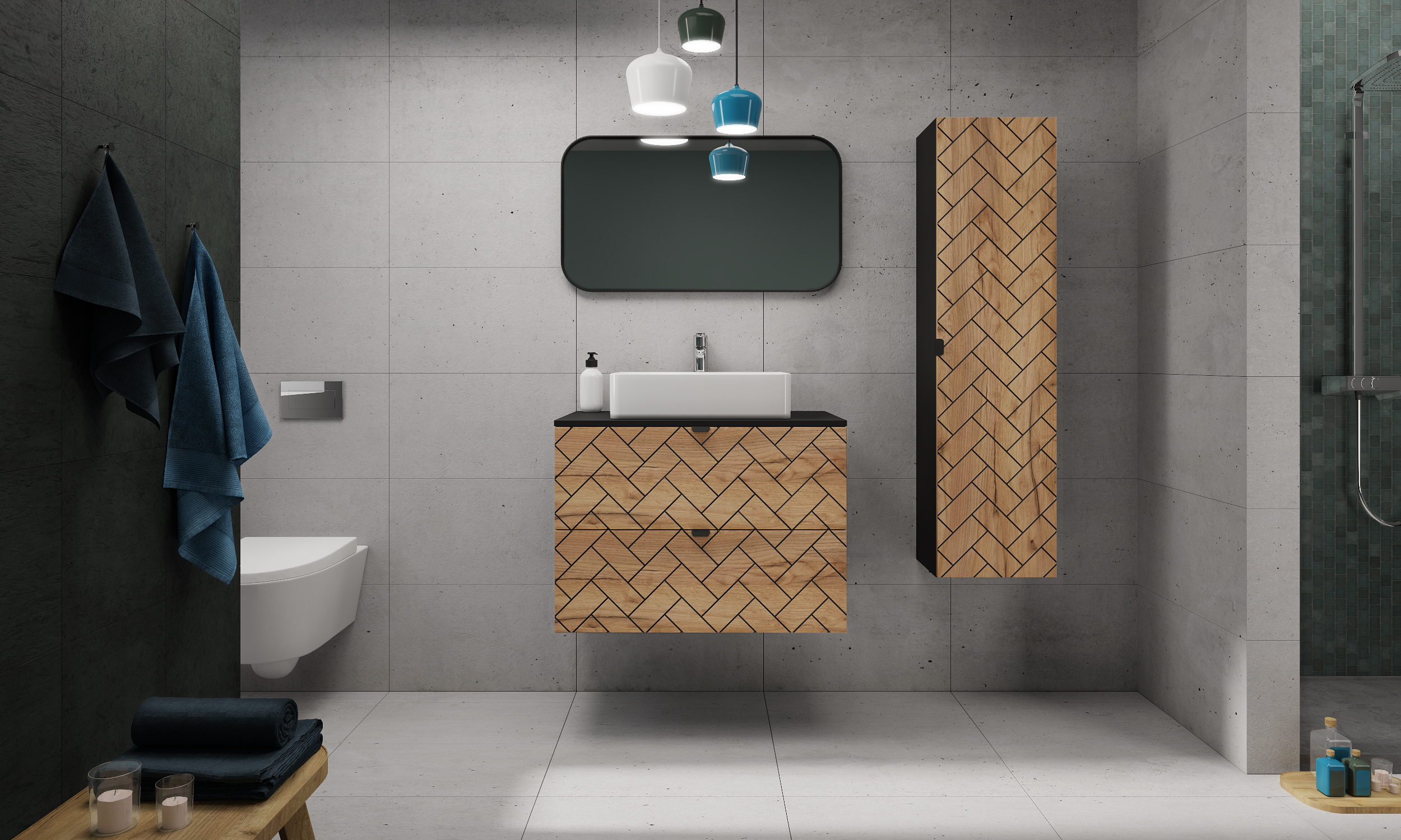 Rodan Trend szafka 80x46x60,7 cm podumywalkowa wisząca czarna-dąb