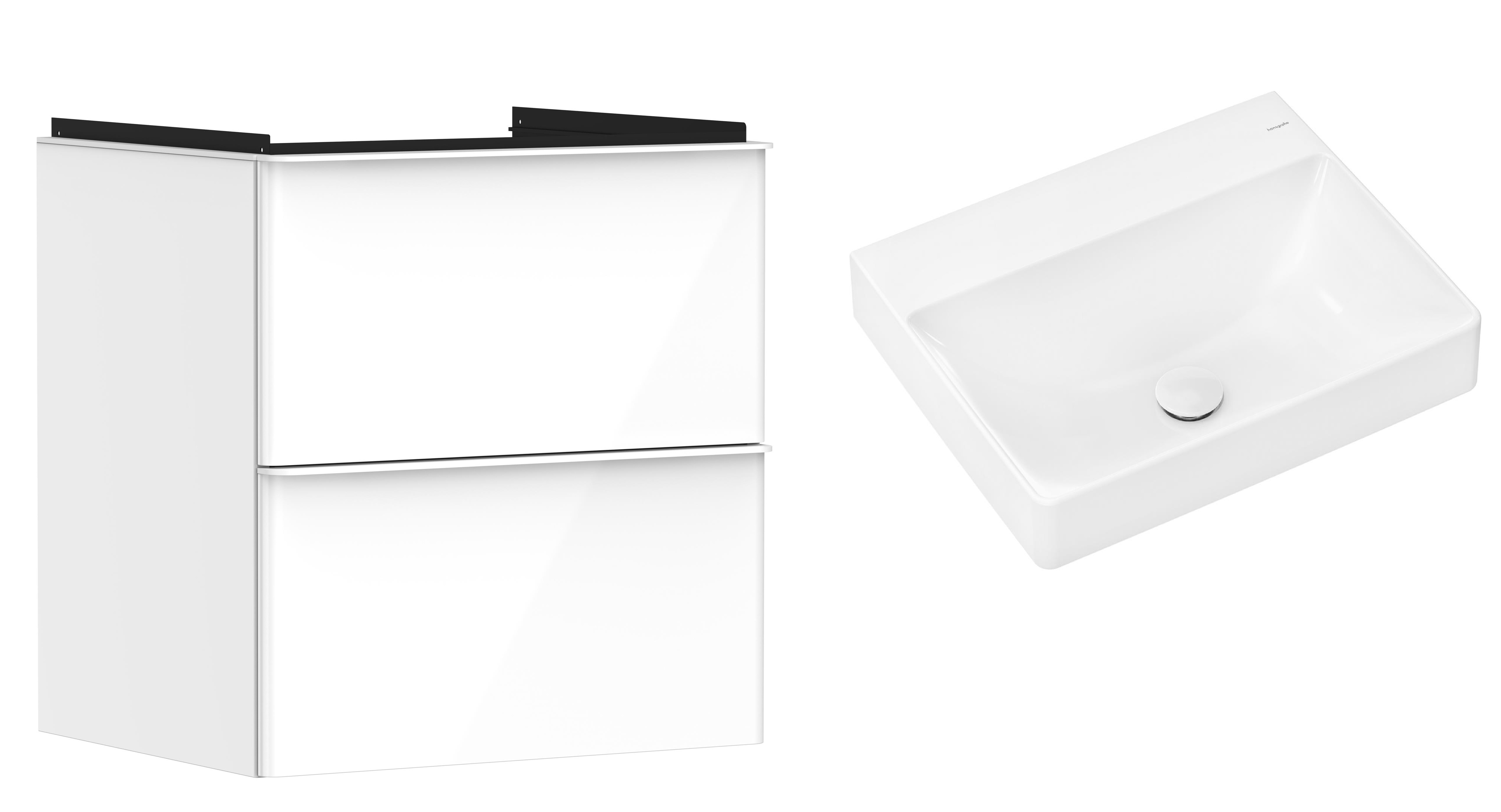 Hansgrohe Xelu Q szafka wisząca z umywalką 60x48 cm biały wysoki połysk/biały mat/biały (54023700, 61017450)