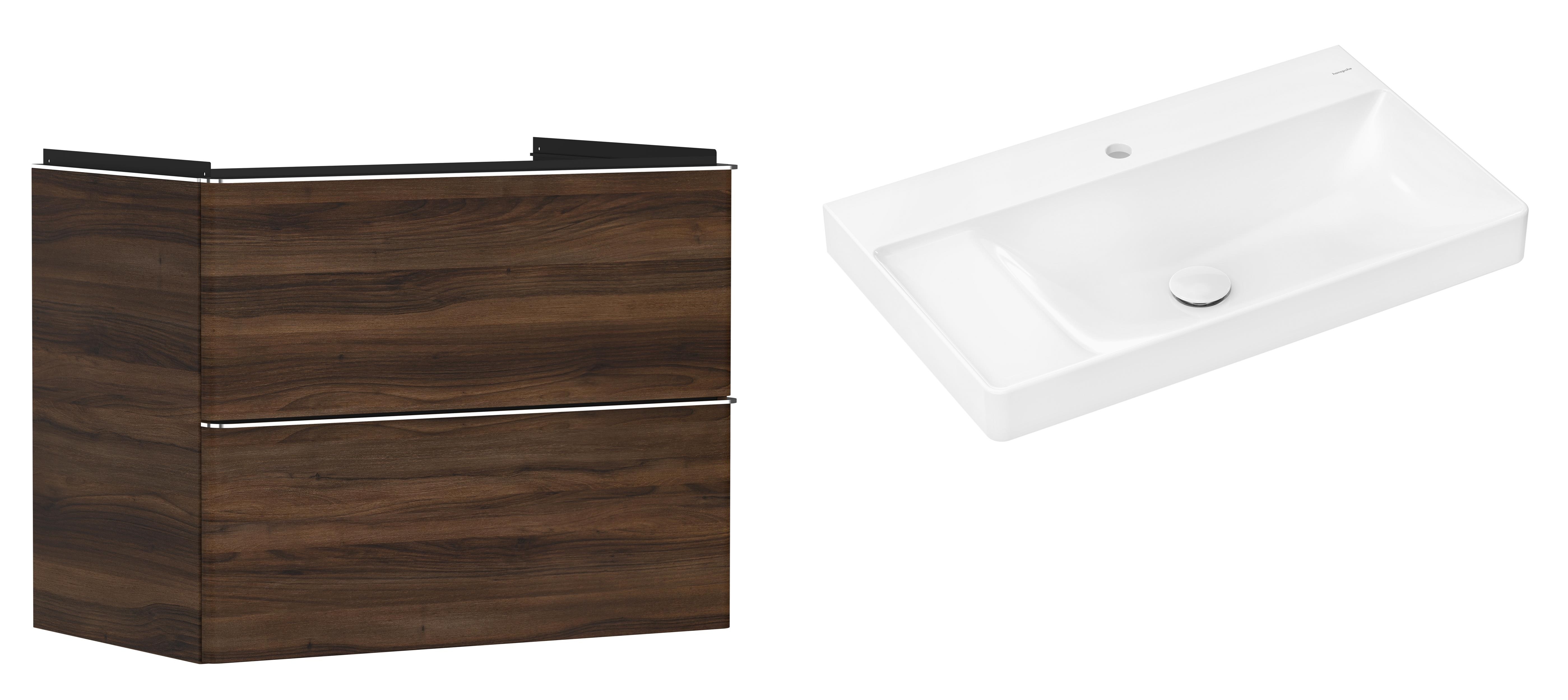 Hansgrohe Xelu Q szafka wisząca z umywalką 80x48 cm ciemny orzech/chrom/biały (54030000, 61030450)
