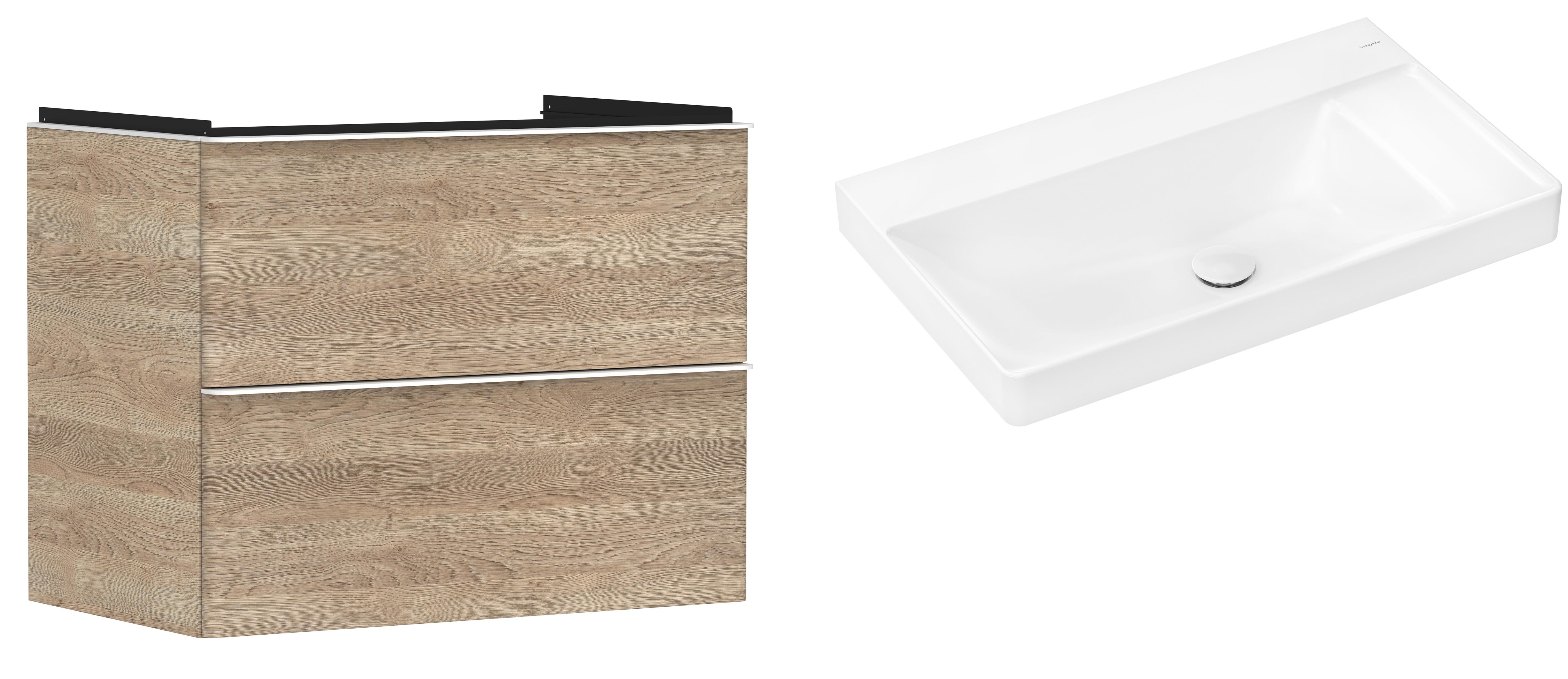 Hansgrohe Xelu Q szafka wisząca z umywalką 80x48 cm naturalny dąb/biały mat/biały (54029700, 61026450)