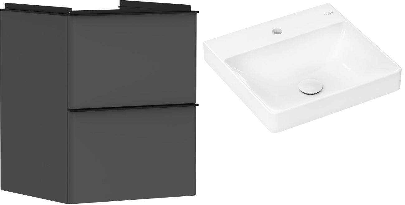 Hansgrohe Xelu Q szafka wisząca z umywalką 50x48 cm szary diament mat/czarny mat/biały (54020670, 61012450)