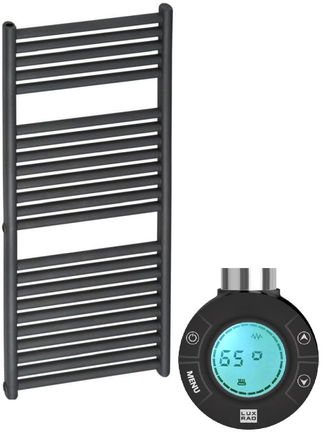 Zestaw Luxrad Ares Elektro grzejnik elektryczny 115,2x45 cm z grzałką czarny (ARES11524509005MATERG, GLX600CZ)