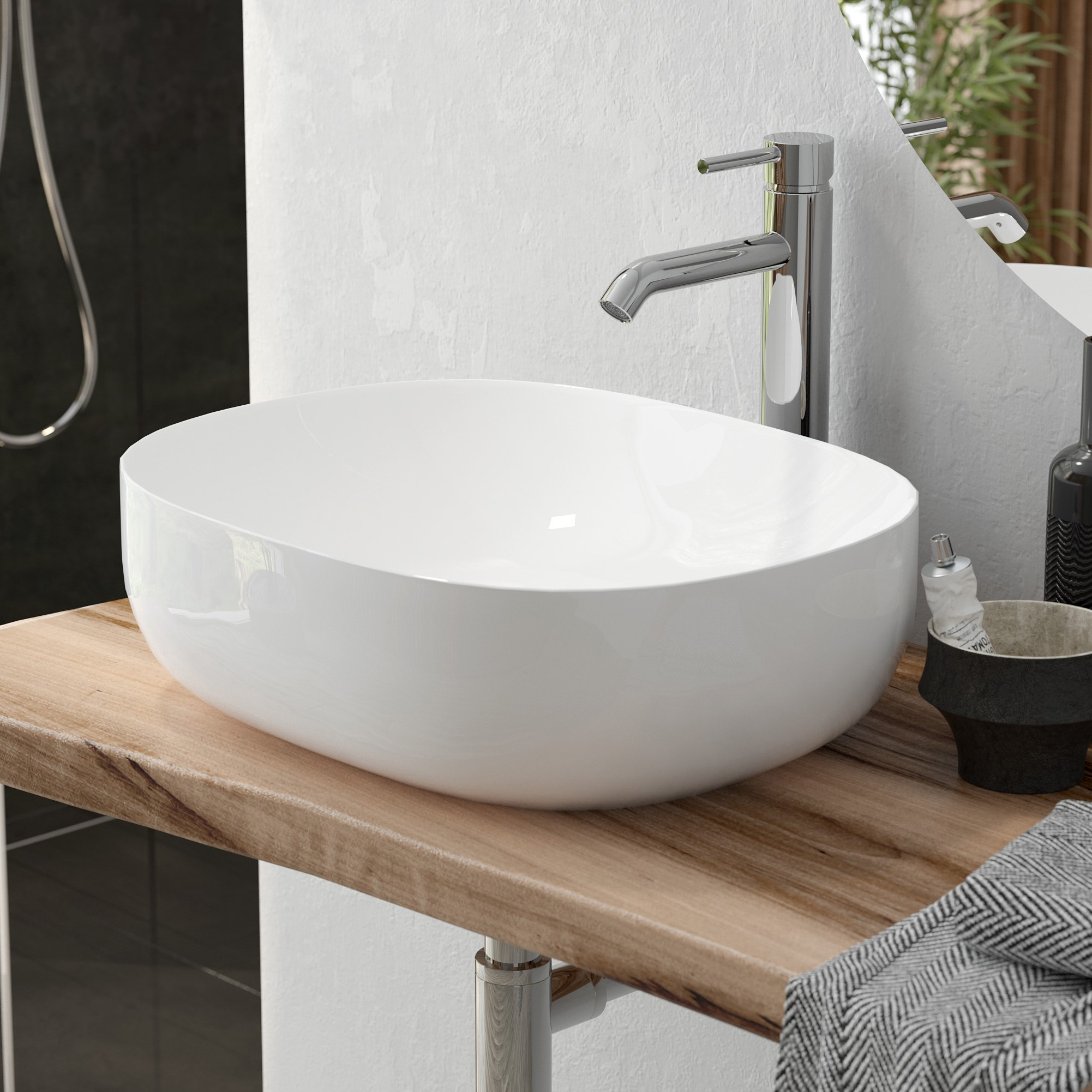 Oltens Hamnes Thin umywalka 60,5x41,5 cm nablatowa owalna z powłoką SmartClean biała 40820000 - Wysyłka w 24h