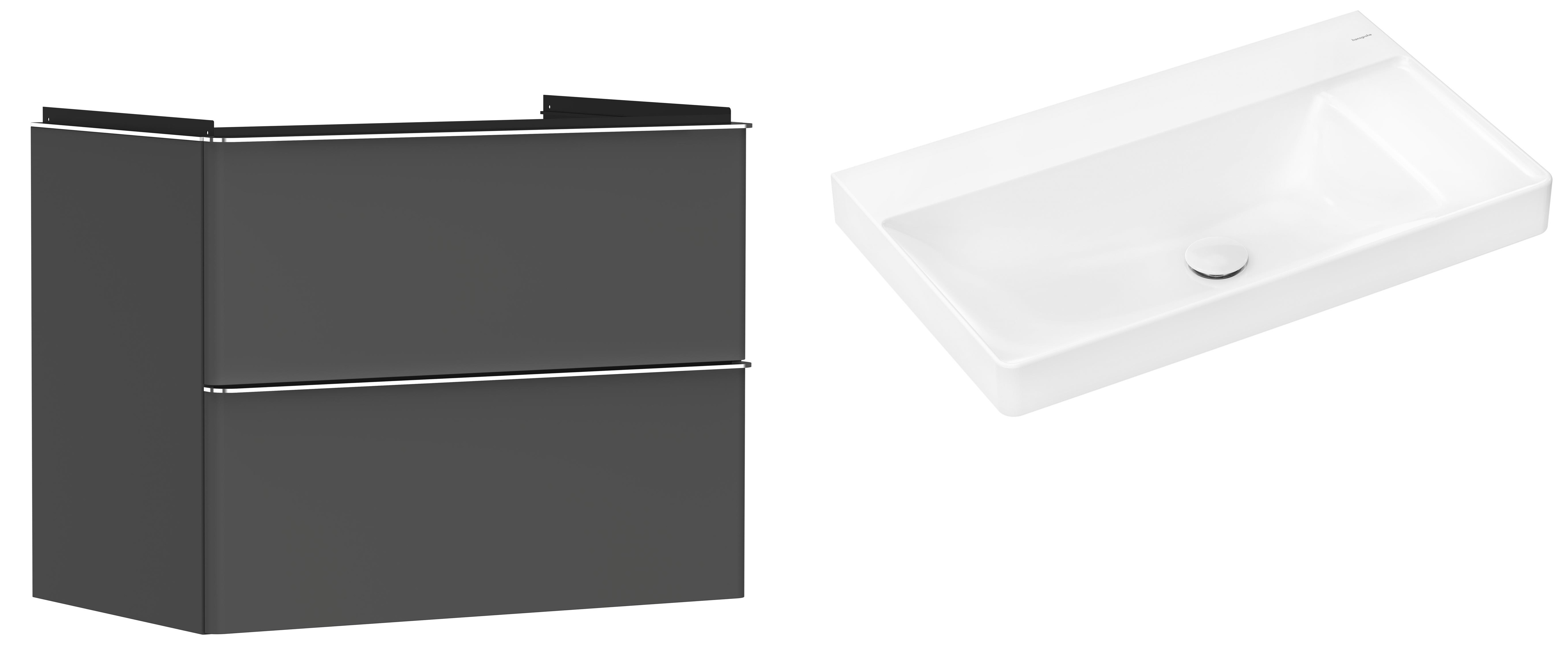 Hansgrohe Xelu Q szafka wisząca z umywalką 80x48 cm szary diament mat/chrom/biały (54028000, 61026450)