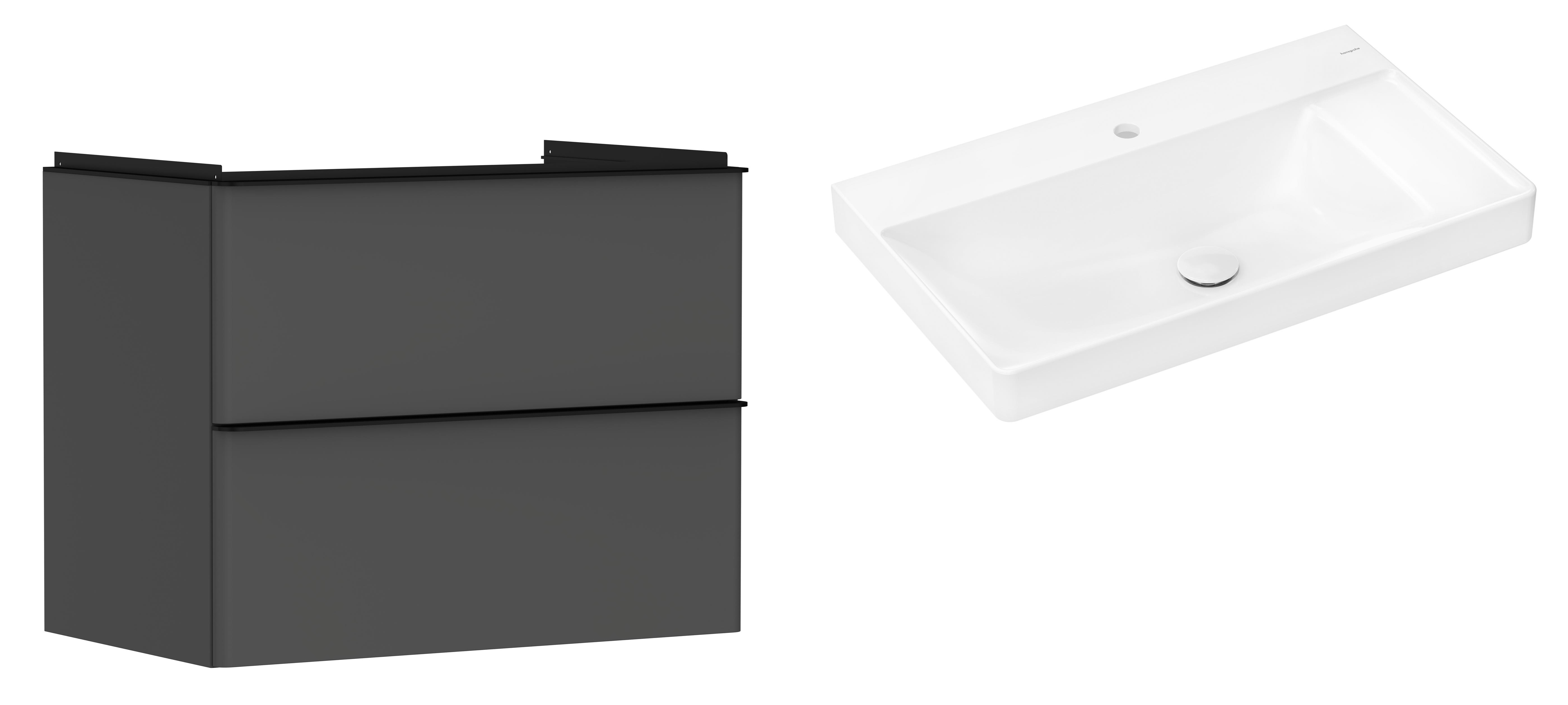 Hansgrohe Xelu Q szafka wisząca z umywalką 80x48 cm szary diament mat/czarny mat/biały (54028670, 61024450)