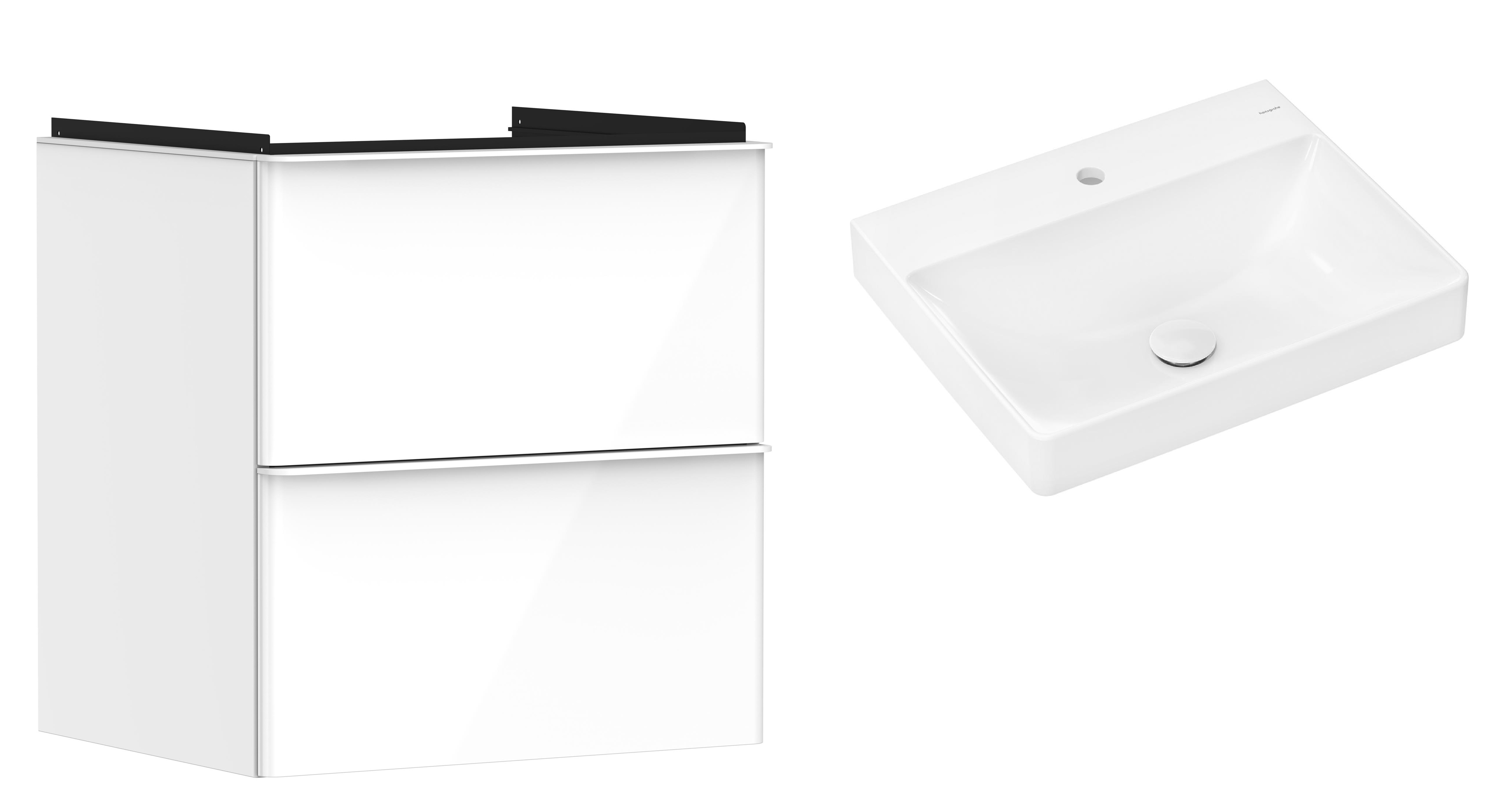 Hansgrohe Xelu Q szafka wisząca z umywalką 60x48 cm biały wysoki połysk/biały mat/biały (54023700, 61016450)