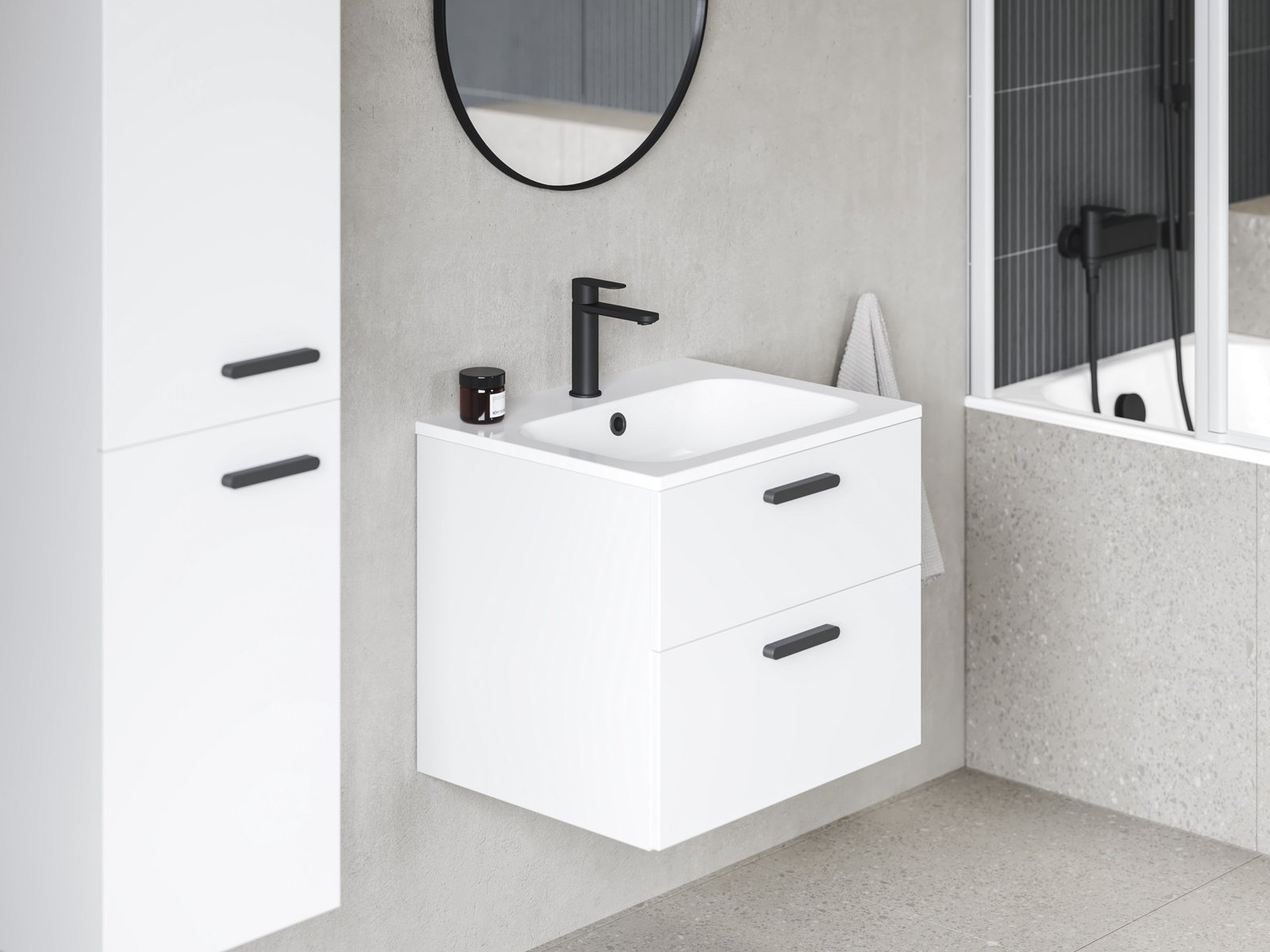 Ravak Chrome szafka 60x49x50 cm podumywalkowa wisząca biała uchwyt czarny X000001744