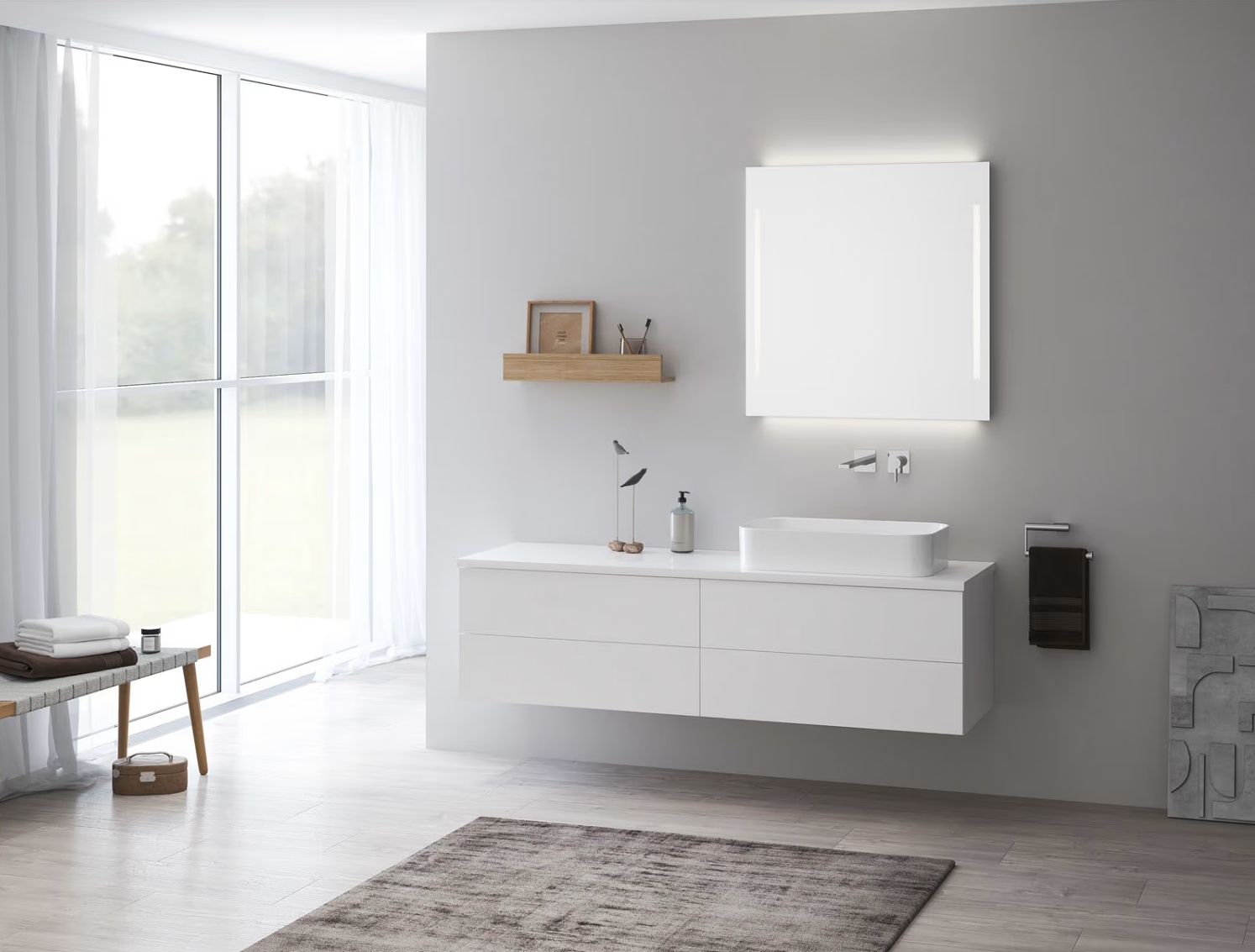 Kronenbach Cube szafka z blatem 161x48,7x44,5 cm podumywalkowa wisząca biały połysk KBWTKOWTL1614WH