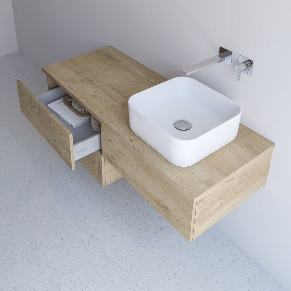 Kronenbach Cube szafka z blatem 141x48,7x44,5 cm podumywalkowa wisząca jasny dąb KBWTKOWTL1414GH