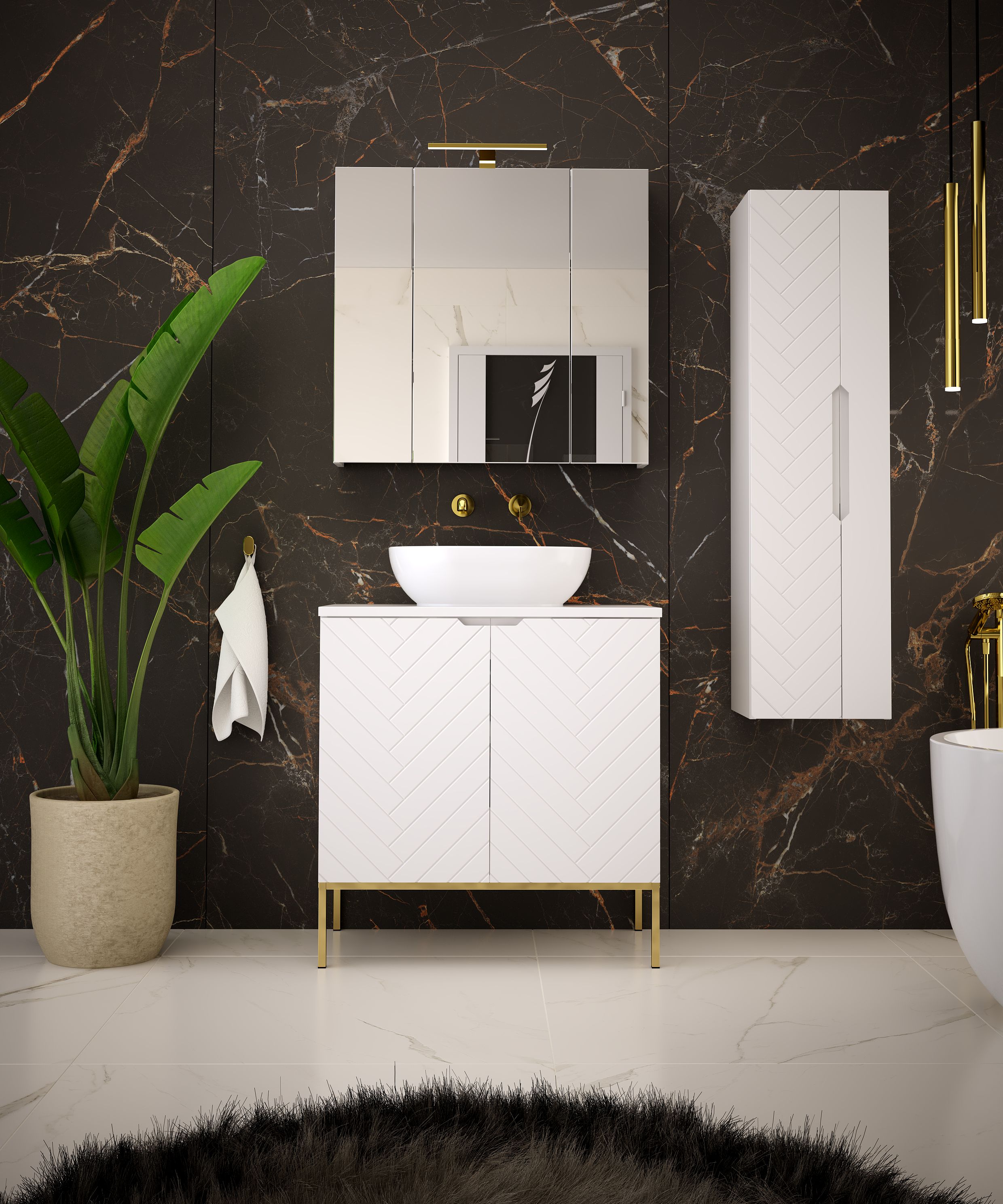 Megstyl Aspen szafka 34,5x31,8x130 cm boczna wisząca biała 2421