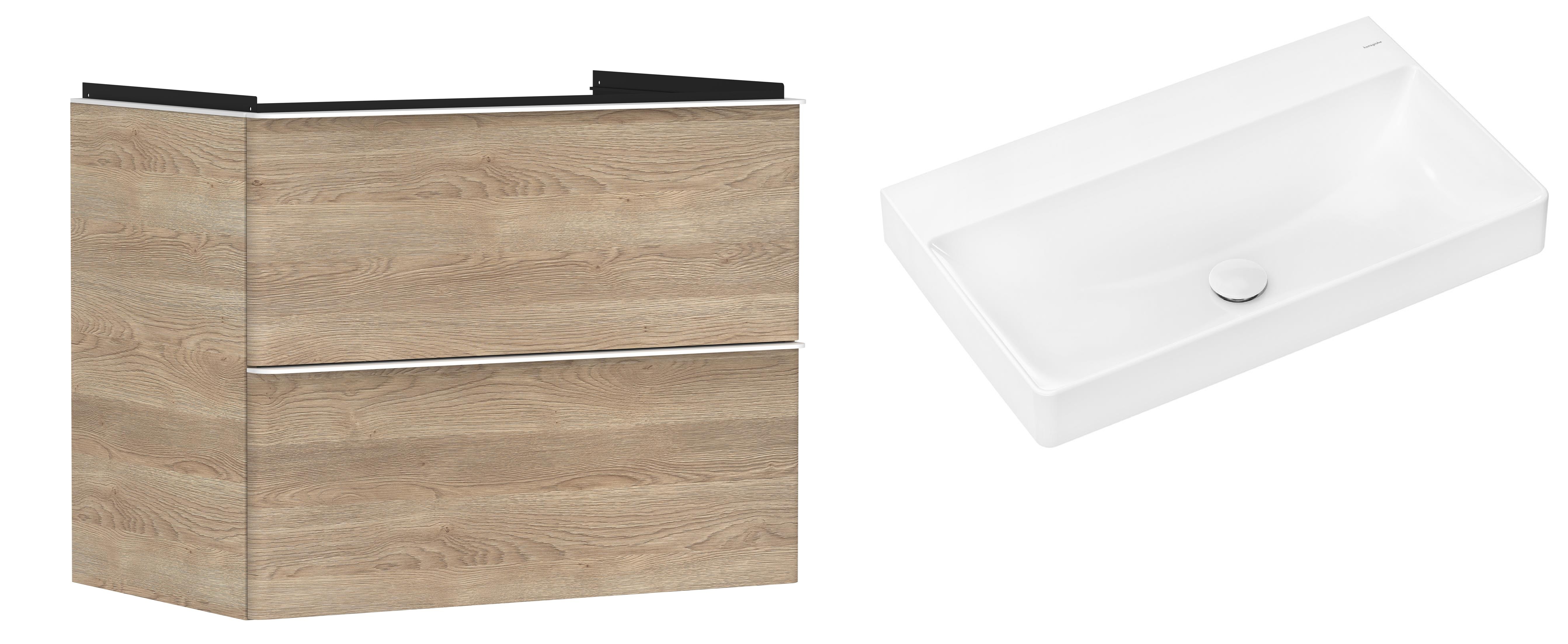 Hansgrohe Xelu Q szafka wisząca z umywalką 80x48 cm naturalny dąb/biały mat/biały (54029700, 61021450)
