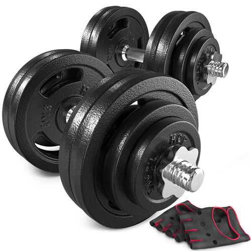 Hantle żeliwne strong Hop-Sport 2x30kg z rękawiczkami