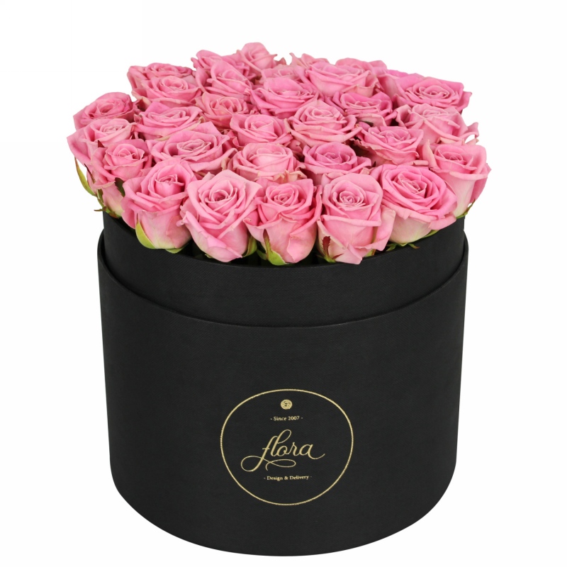 FlowerBox - różowe róże w czarnym pudełku (duży)