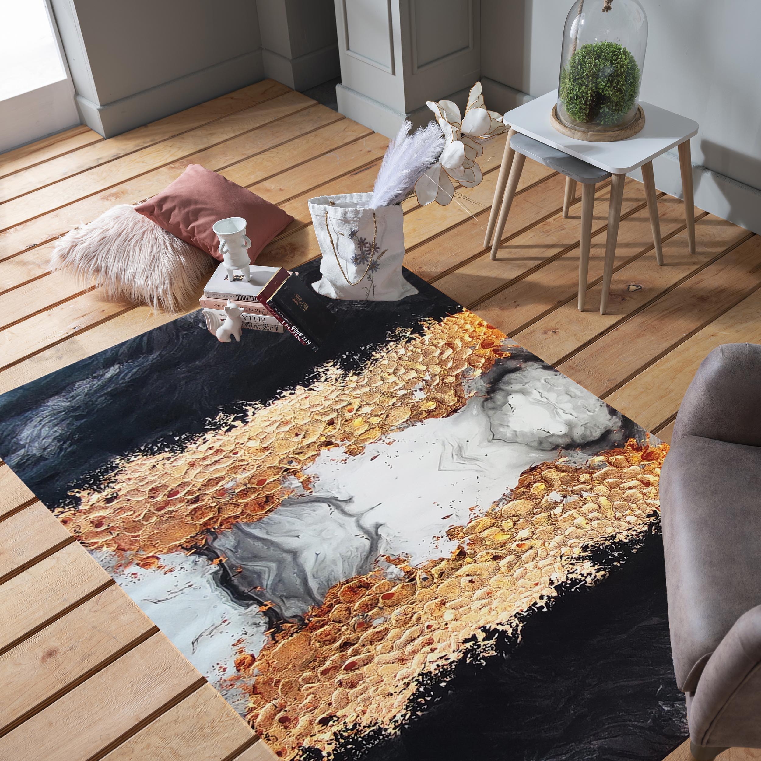 Dywan - 80 x 150 cm - Czarny ze złotym - Nowoczesny - Dywanopol