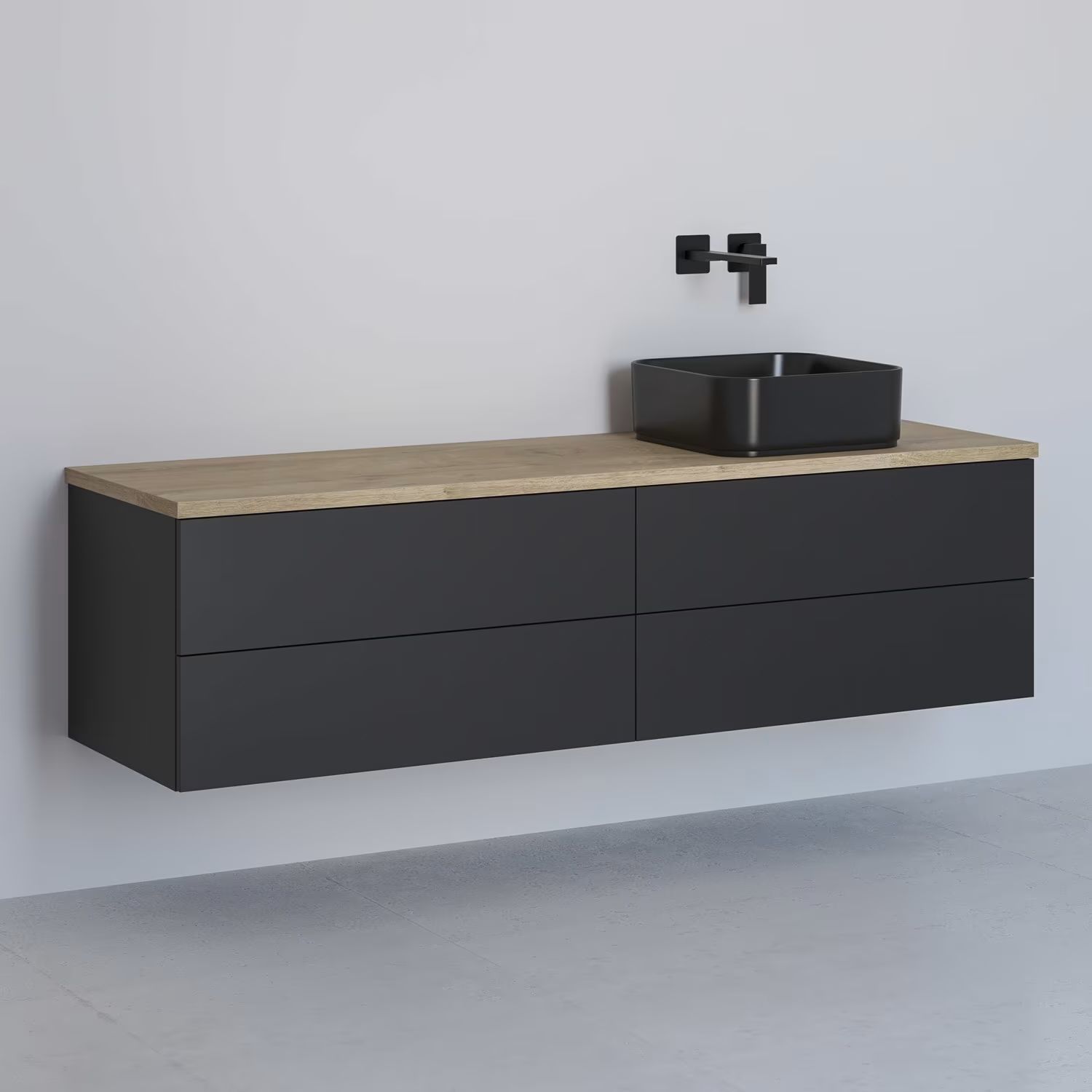 Darmowa Dostawa - Szafka z blatem 161x48.7x44.5 cm podumywalkowa wisząca czarna-dąb Kronenbach Cube KBWTKOWTL1614SMGH