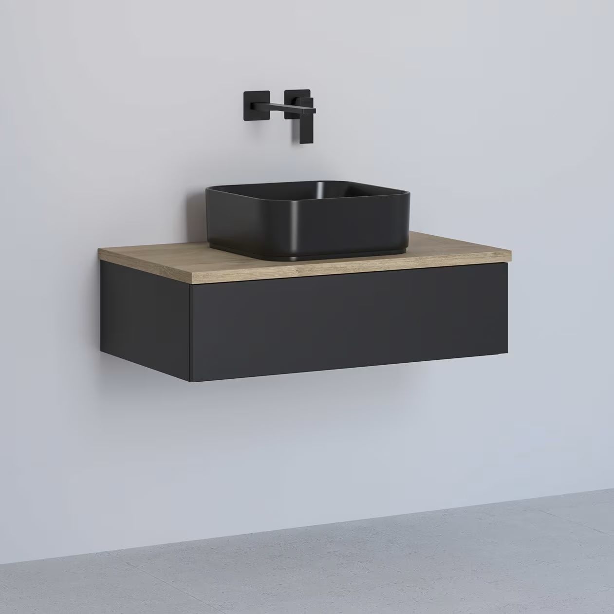 Darmowa Dostawa - Szafka z blatem 81x48.7x23.5 cm podumywalkowa wisząca czarna-dąb Kronenbach Cube KBWTKOWTL811SMGH