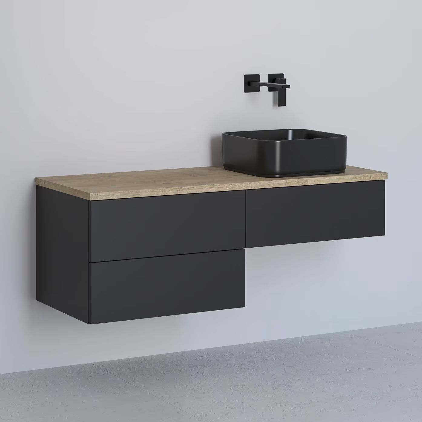 Darmowa Dostawa - Szafka z blatem 121x48.7x44.5 cm podumywalkowa wisząca czarna-dąb Kronenbach Cube KBWTKOWTL1213SMGH