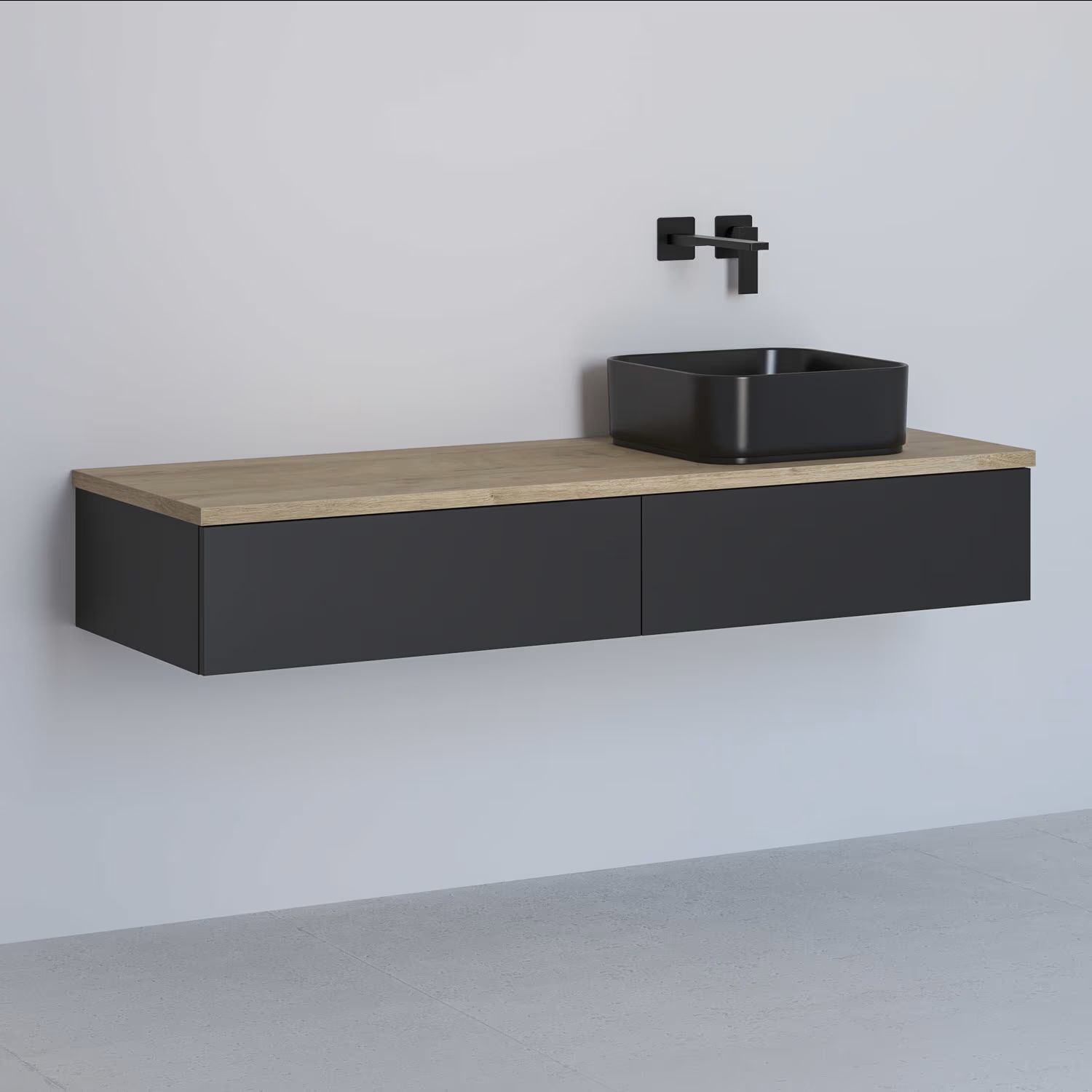 Darmowa Dostawa - Szafka z blatem 141x48.7x23.5 cm podumywalkowa wisząca czarna-dąb Kronenbach Cube KBWTKOWTL1412SMGH