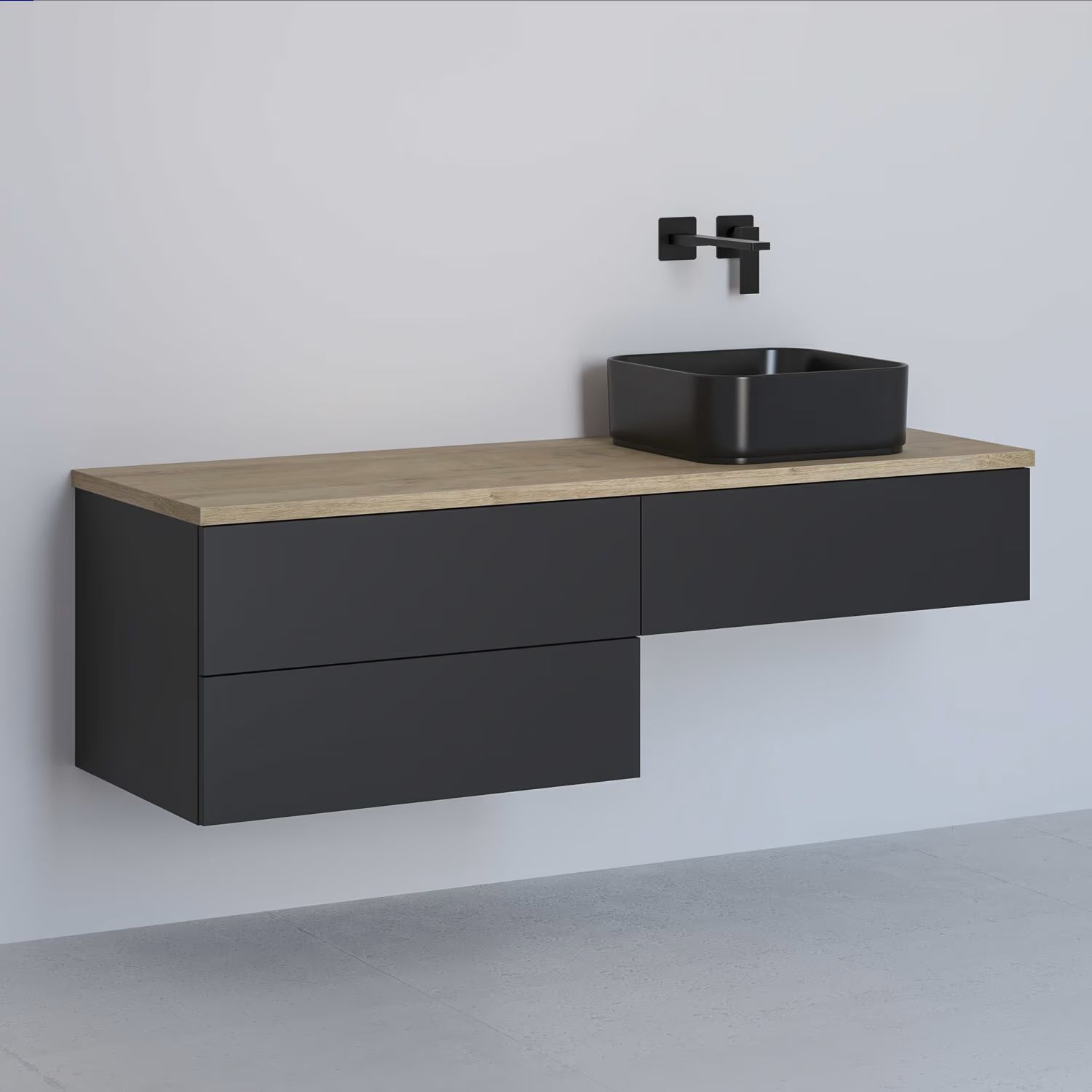 Darmowa Dostawa - Szafka z blatem 141x48.7x44.5 cm podumywalkowa wisząca czarna-dąb Kronenbach Cube KBWTKOWTL1413SMGH