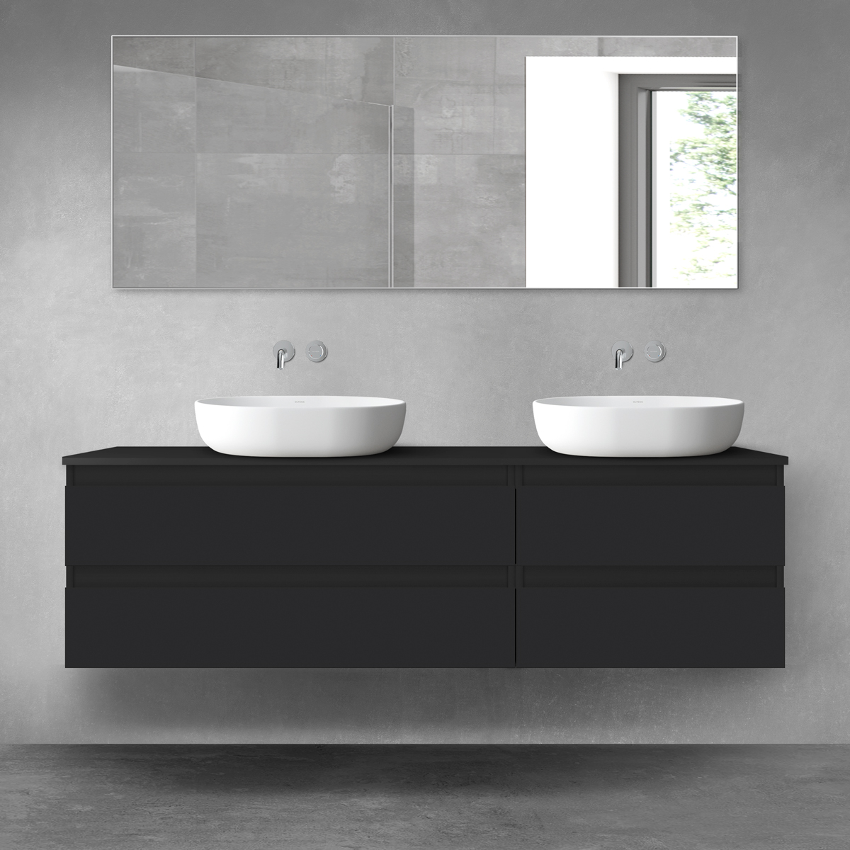 Darmowa Dostawa - Zestaw mebli łazienkowych 160x46.4x48.6 cm podumywalkowa wisząca czarna Oltens Vernal 68335300