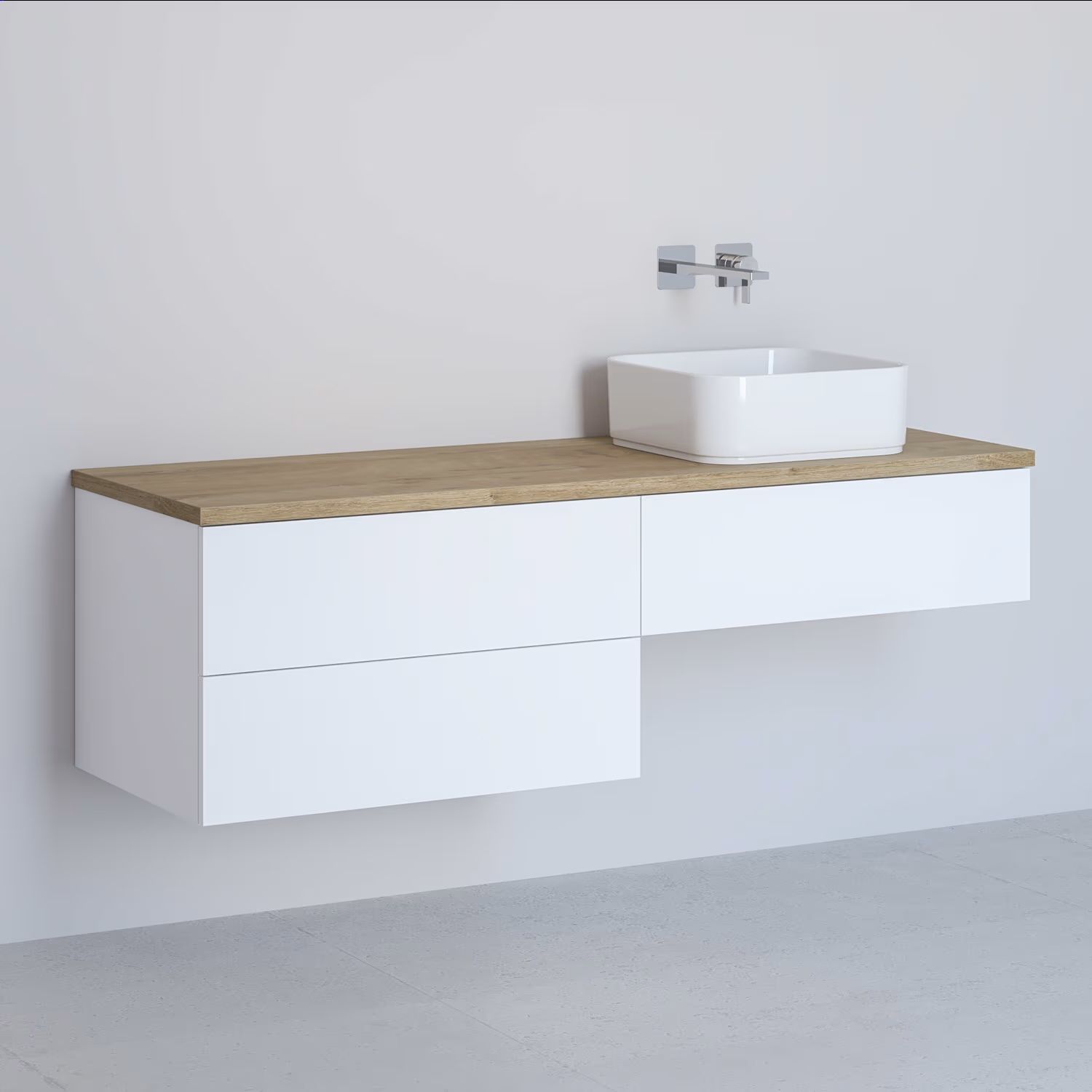 Darmowa Dostawa - Szafka z blatem 141x48.7x44.5 cm podumywalkowa wisząca biała-dąb Kronenbach Cube KBWTKOWTL1413WHGH