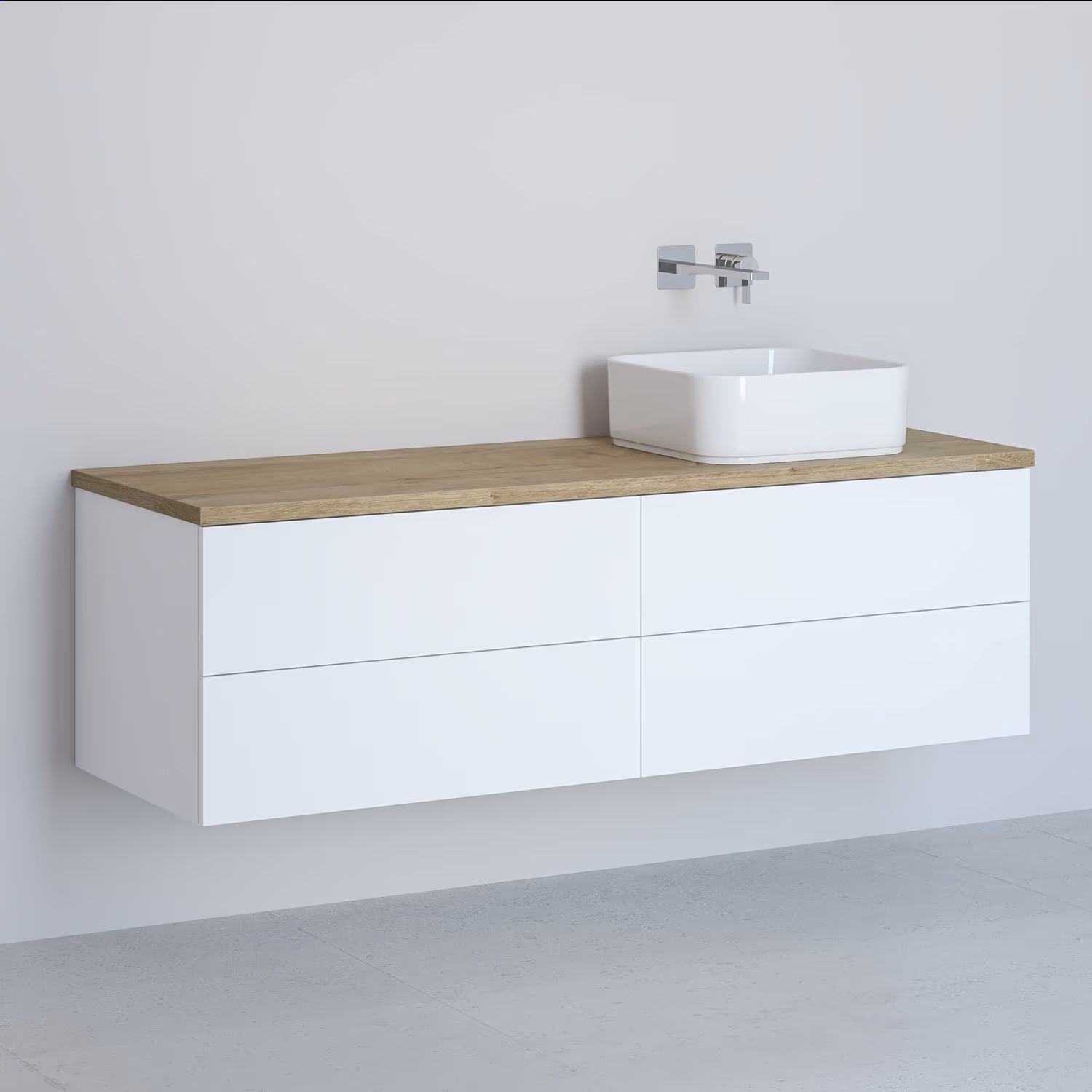 Darmowa Dostawa - Szafka z blatem 141x48.7x44.5 cm podumywalkowa wisząca biała-dąb Kronenbach Cube KBWTKOWTL1414WHGH