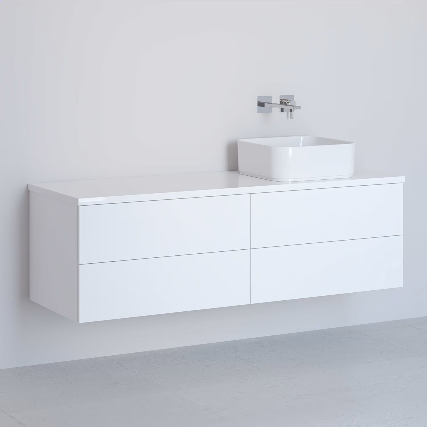 Darmowa Dostawa - Szafka z blatem 141x48.7x44.5 cm podumywalkowa wisząca biała Kronenbach Cube KBWTKOWTL1414WH