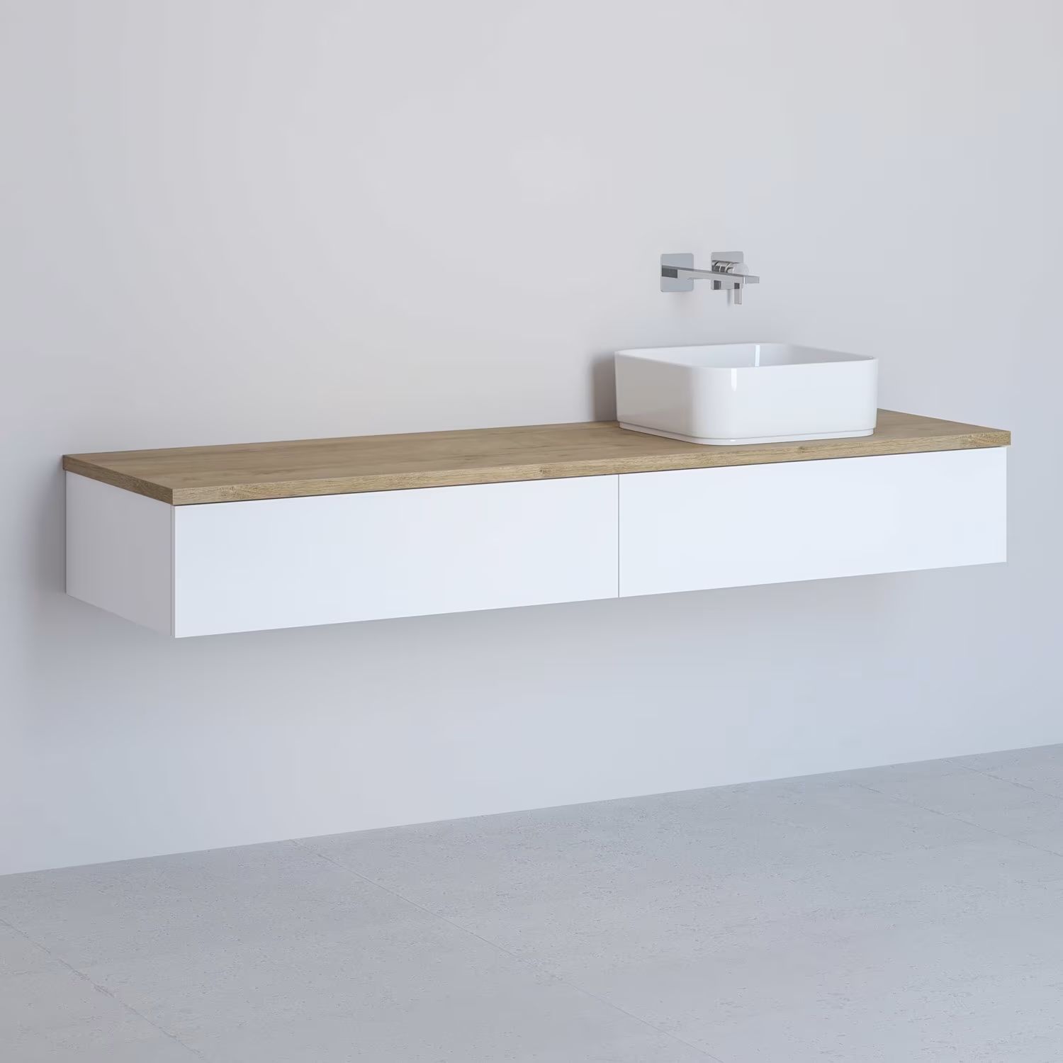 Darmowa Dostawa - Szafka z blatem 161x48.7x23.5 cm podumywalkowa wisząca biała-dąb Kronenbach Cube KBWTKOWTL1612WHGH