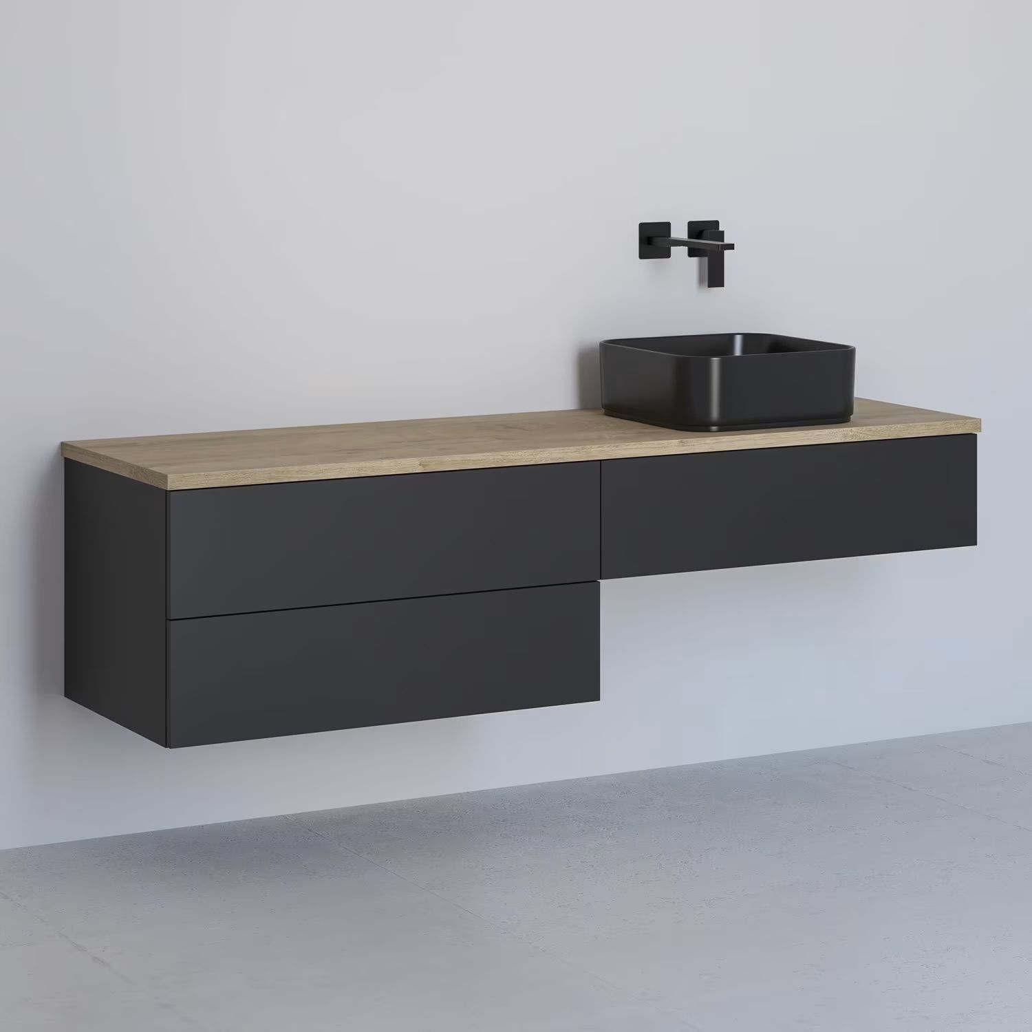 Darmowa Dostawa - Szafka z blatem 161x48.7x44.5 cm podumywalkowa wisząca czarna-dąb Kronenbach Cube KBWTKOWTL1613SMGH