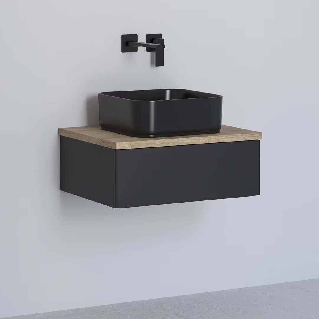 Darmowa Dostawa - Szafka z blatem 61x48.7x44.5 cm podumywalkowa wisząca czarna-dąb Kronenbach Cube KBWTKOWTL611SMGH
