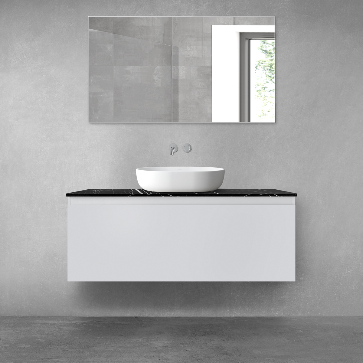 Darmowa Dostawa - Szafka z blatem 120x45.6x48.6 cm podumywalkowa wisząca czarna-szara Oltens Vernal 68721700