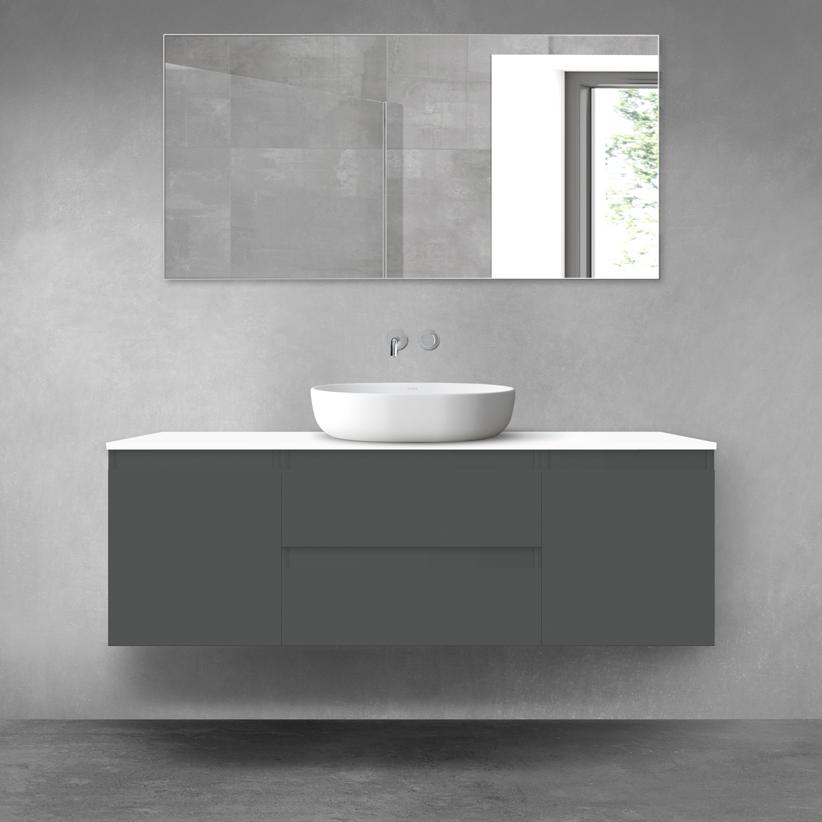 Darmowa Dostawa - Zestaw mebli łazienkowych 140x46.4x48.6 cm podumywalkowa wisząca biała-grafitowa Oltens Vernal 68275400