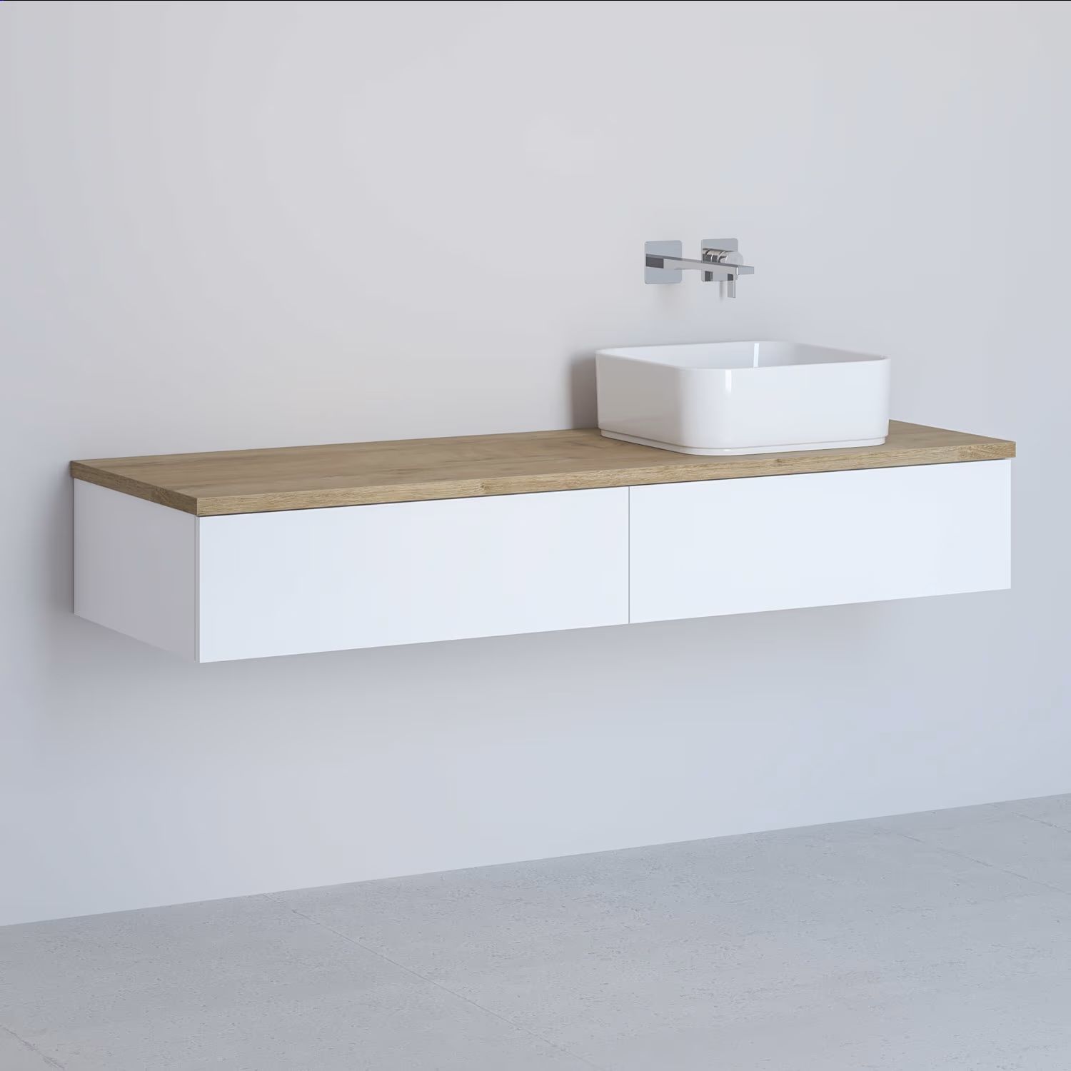 Darmowa Dostawa - Szafka z blatem 141x48.7x23.5 cm podumywalkowa wisząca biała-dąb Kronenbach Cube KBWTKOWTL1412WHGH