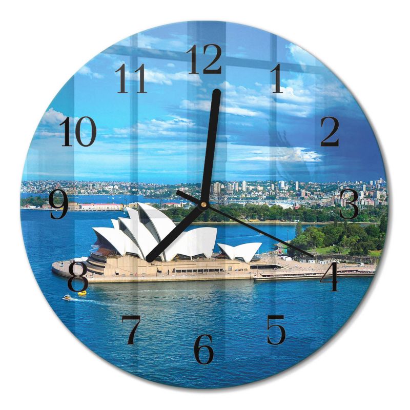Dekoracyjny Zegar Ścienny Tulup fi30 cm z Czarnymi Wskazówkami Opera w Sydney 1 szt.