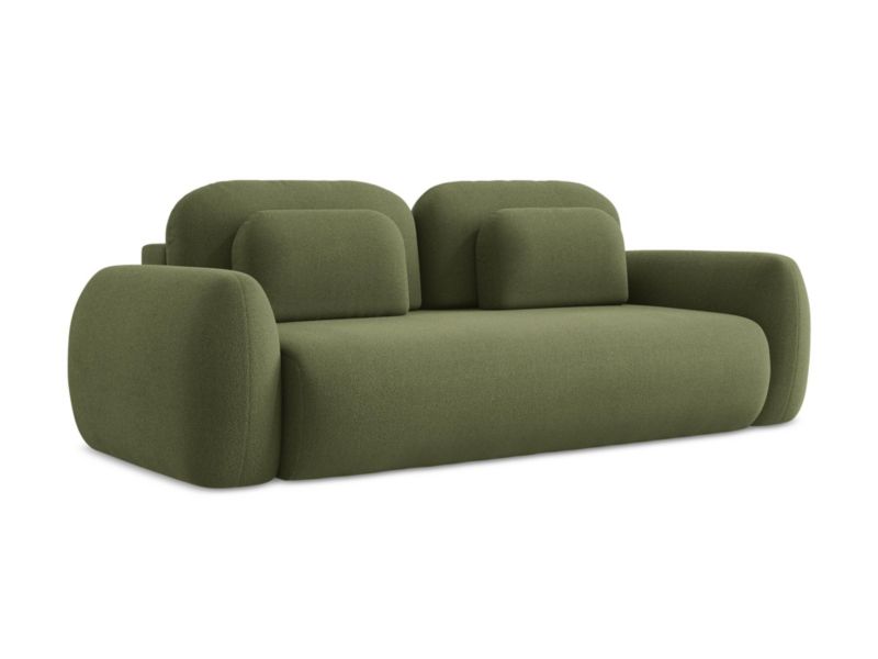 Kanapa 3-osobowa z funkcją spania LaMiaSofa FERRETTI z tkaniny bouclé 266x121 cm zielony 1 szt.