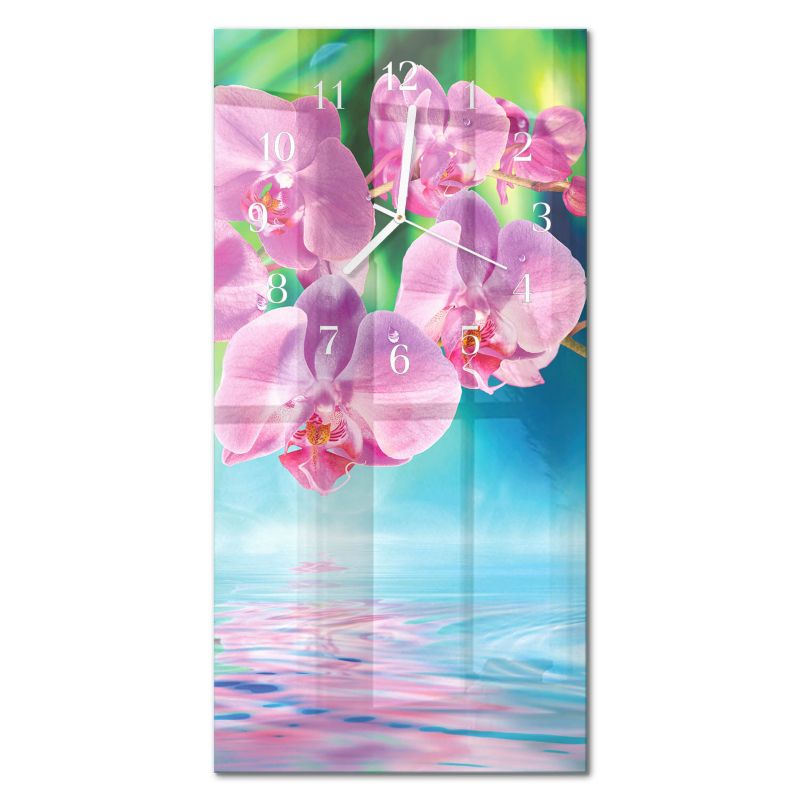 Zegar Ścienny Do Kuchni Tulup 30x60 cm z Białymi Wskazówkami Orchidee 1 szt.
