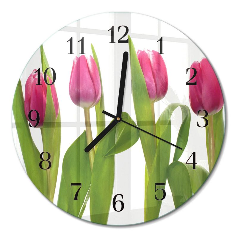 Zegar Ścienny Bez Tykania Tulup fi30 cm z Czarnymi Wskazówkami Tulipany 1 szt.
