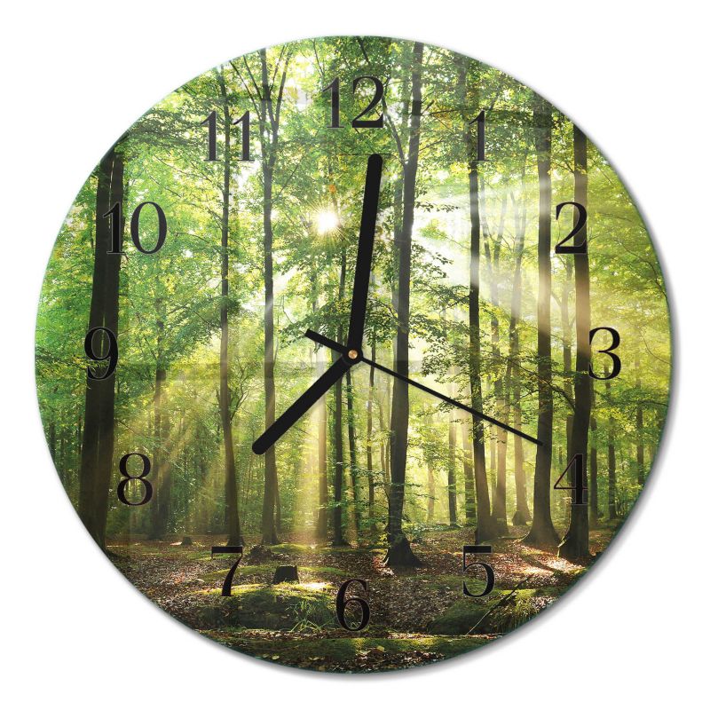 Zegar Ścienny Do Salonu Tulup fi30 cm z Czarnymi Wskazówkami Leśna Natura 1 szt.