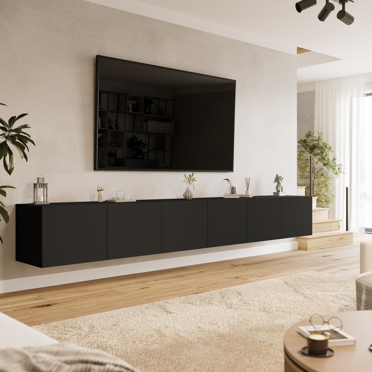 Wisząca szafka RTV 300 cm z półkami do salonu LORI
