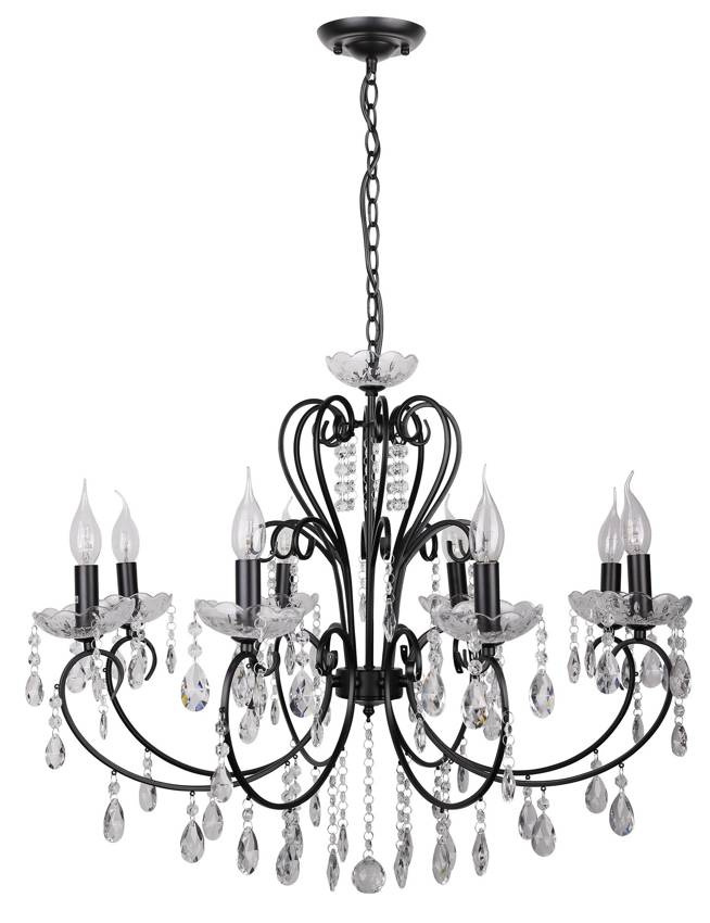 Czarna lampa wisząca glamour z kryształami do salonu AURORA metal