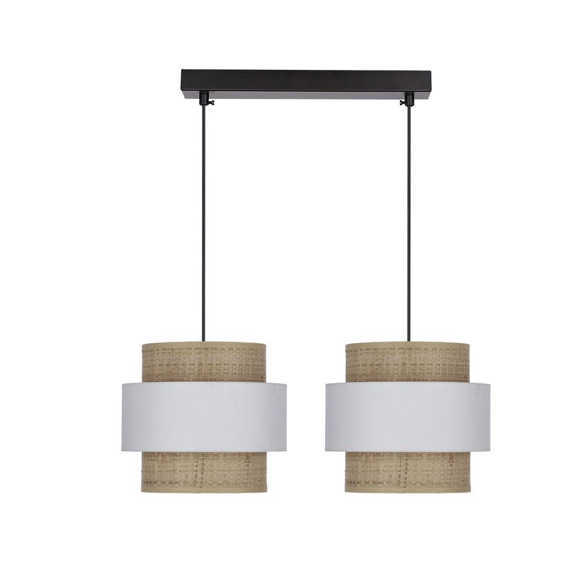 Biała rattanowa lampa wisząca 2xE27 do salonu abażur biały kremowy