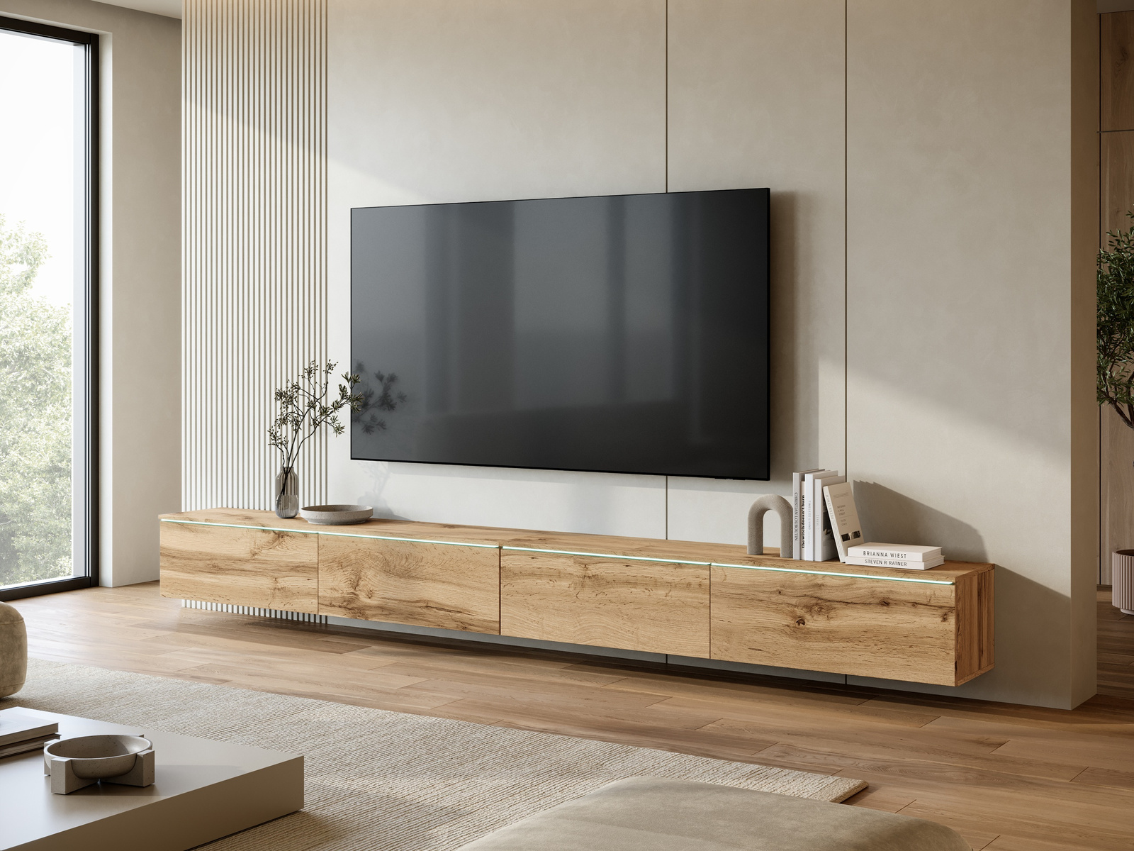 Wisząca szafka RTV 300 cm z oświetleniem LED BROMI
