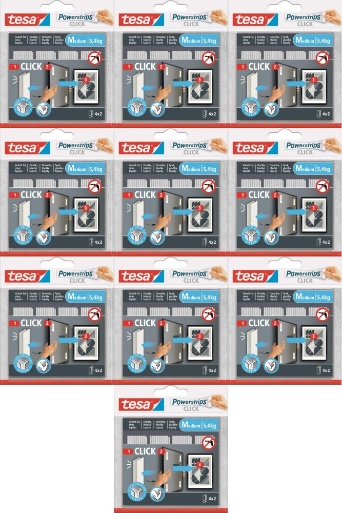 10x Rzepy samoprzylepne Tesa Powerstrips CLICK, rozmiar M, 4x2, biały