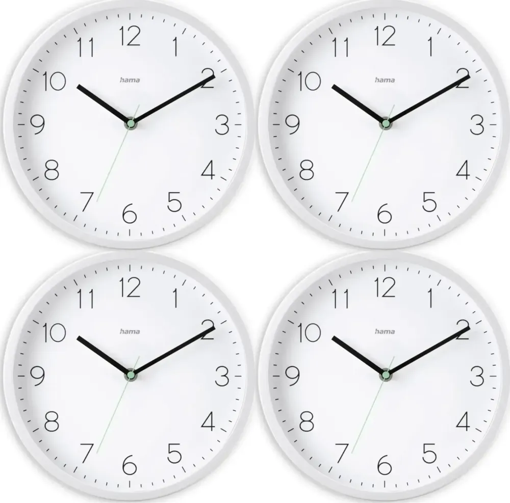 4x Zegar ścienny Hama Menorca, sterowany radiowo (DCF), 25cm, biały