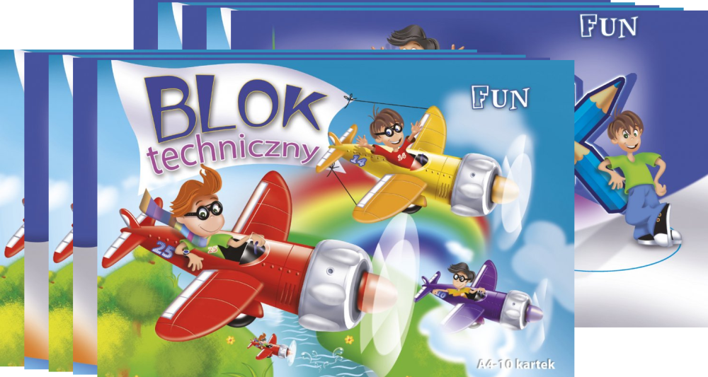 10x Blok techniczny Kreska Fun, A4, 10 kartek, biały