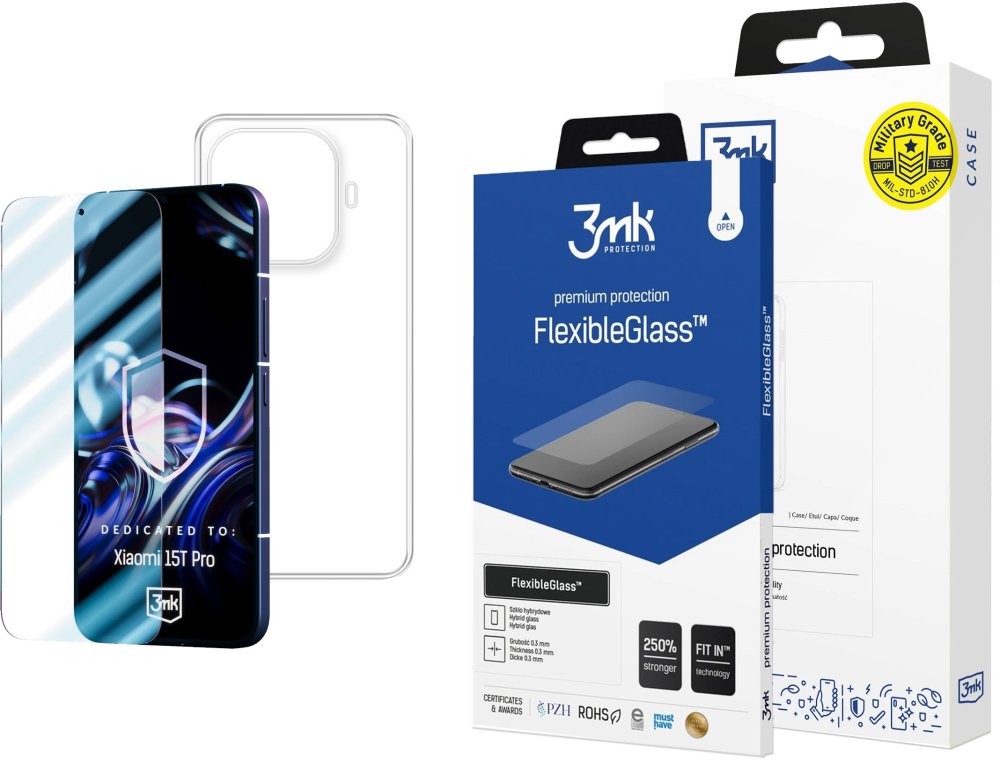Zestaw: Etui na telefon Clear Case + Szkło hybrydowe 3mk FlexibleGlass, do Xiaomi 15T Pro 5G
