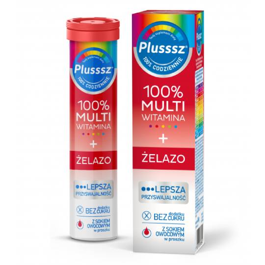 Plusssz 100% multiwitamina + żelazo, 20 tabletek musujących