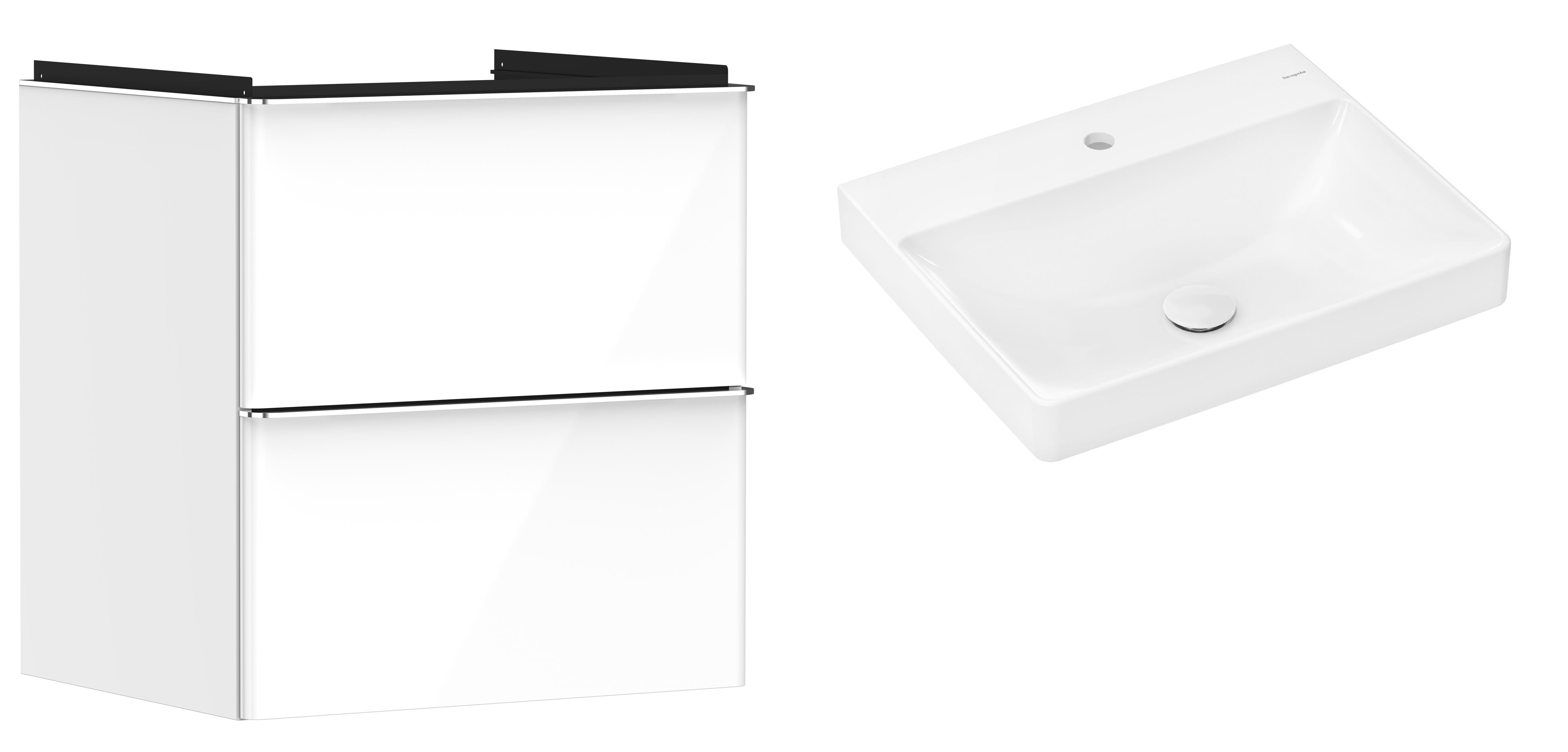 Hansgrohe Xelu Q szafka wisząca z umywalką 60x48 cm biały wysoki połysk/chrom/biały (54023000, 61016450)