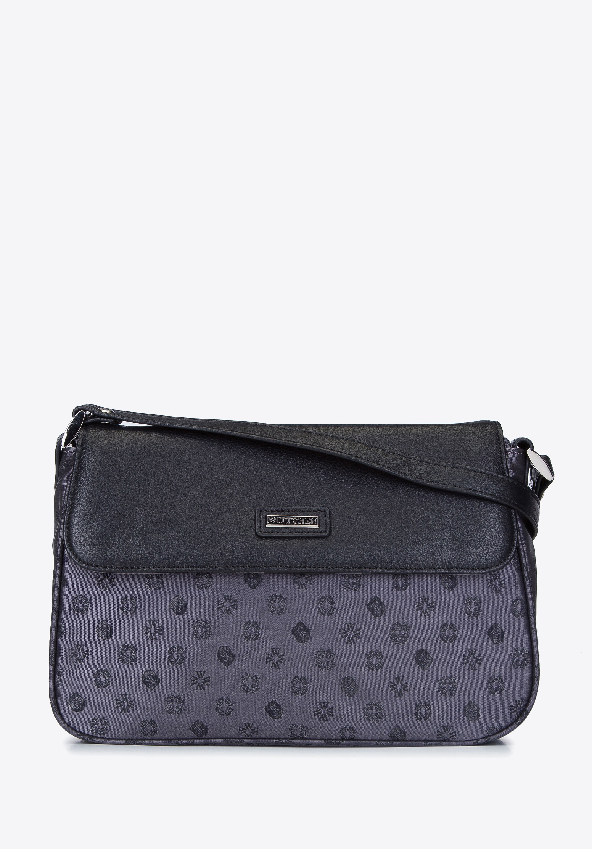Torebka crossbody ze skóry i żakardu z monogramem szara